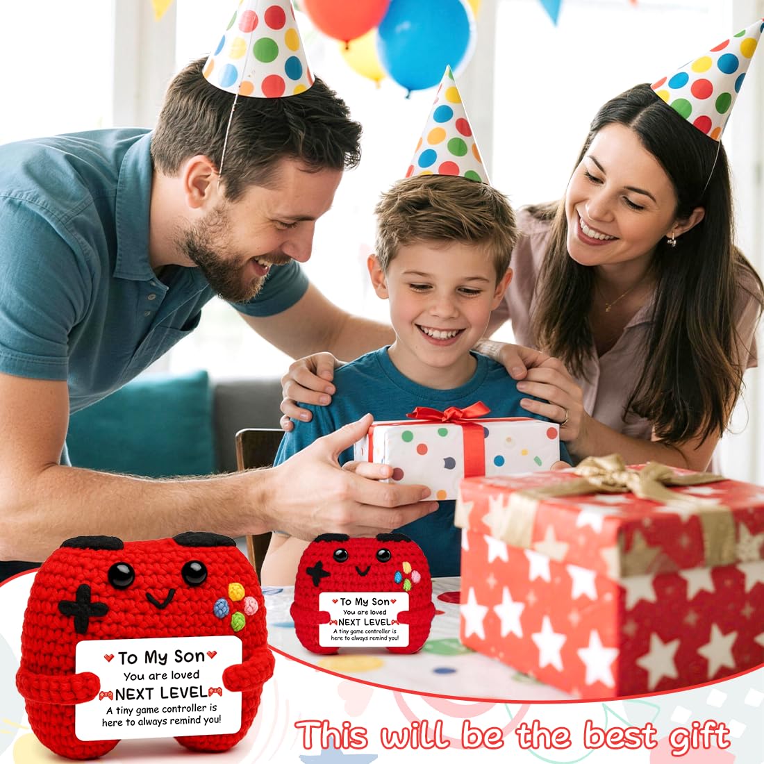 HUKUMA Gehäkelter Gamecontroller, EIN Gamer altert Nicht er levelt, Geschenk zum Geburtstag für Zocker, Pocket Hug Positive Plüsch,Lustige Kleines Geburtstagsgeschenk für Jungen, Nerds und Mädchen