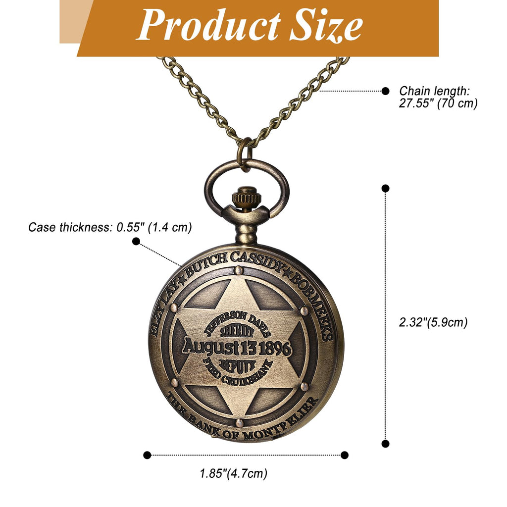 JewelryWe Taschenuhr Herren Damen Vintage: Retro Analog Quarz Kettenuhr Uhr Umhängeuhr mit Halskette Kette Pocket Watch Bronze Unisex Geschenk