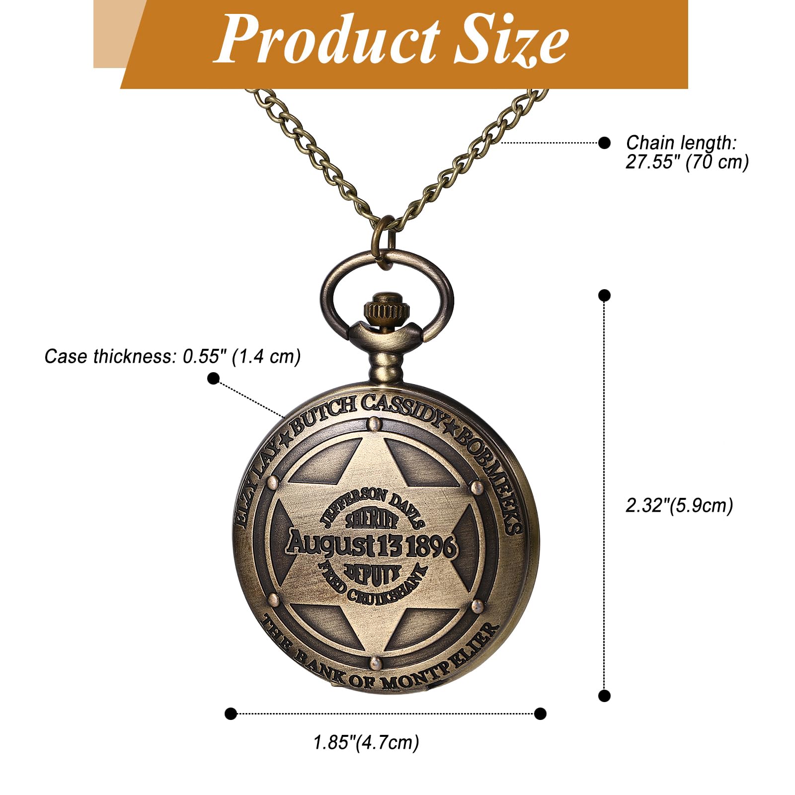 JewelryWe Taschenuhr Herren Damen Vintage: Retro Analog Quarz Kettenuhr Uhr Umhängeuhr mit Halskette Kette Pocket Watch Bronze Unisex Geschenk