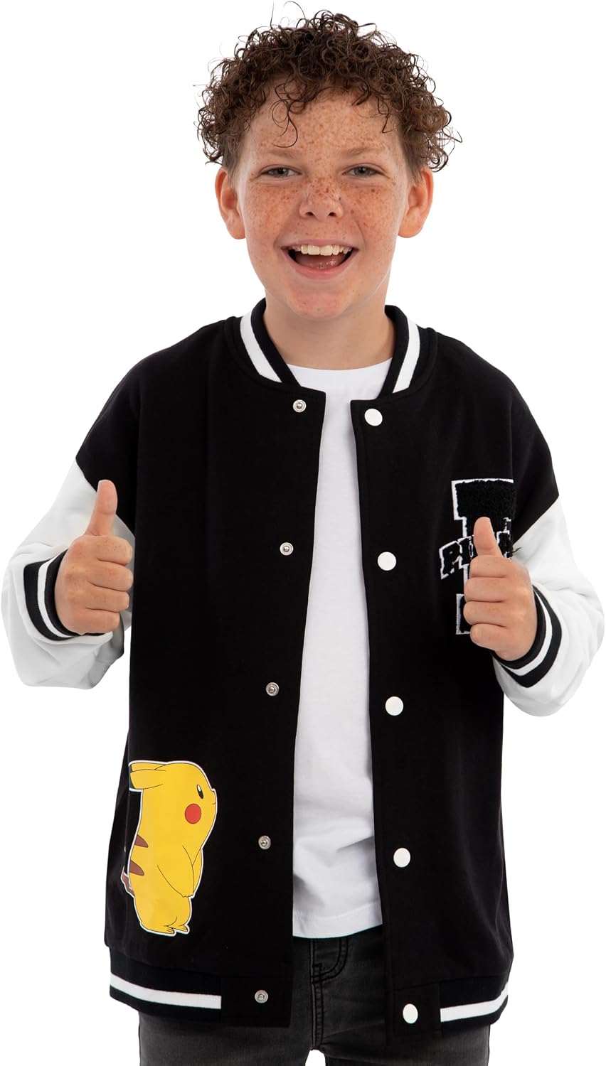 Pokemon Jacke Für Jungen, Pikachu Bomberjacke Mit Bouclé Applikation, Jacken Für Jungen Aus Baumwolle, Jacke Bomberjacke Mit Print Im Versity-Stil