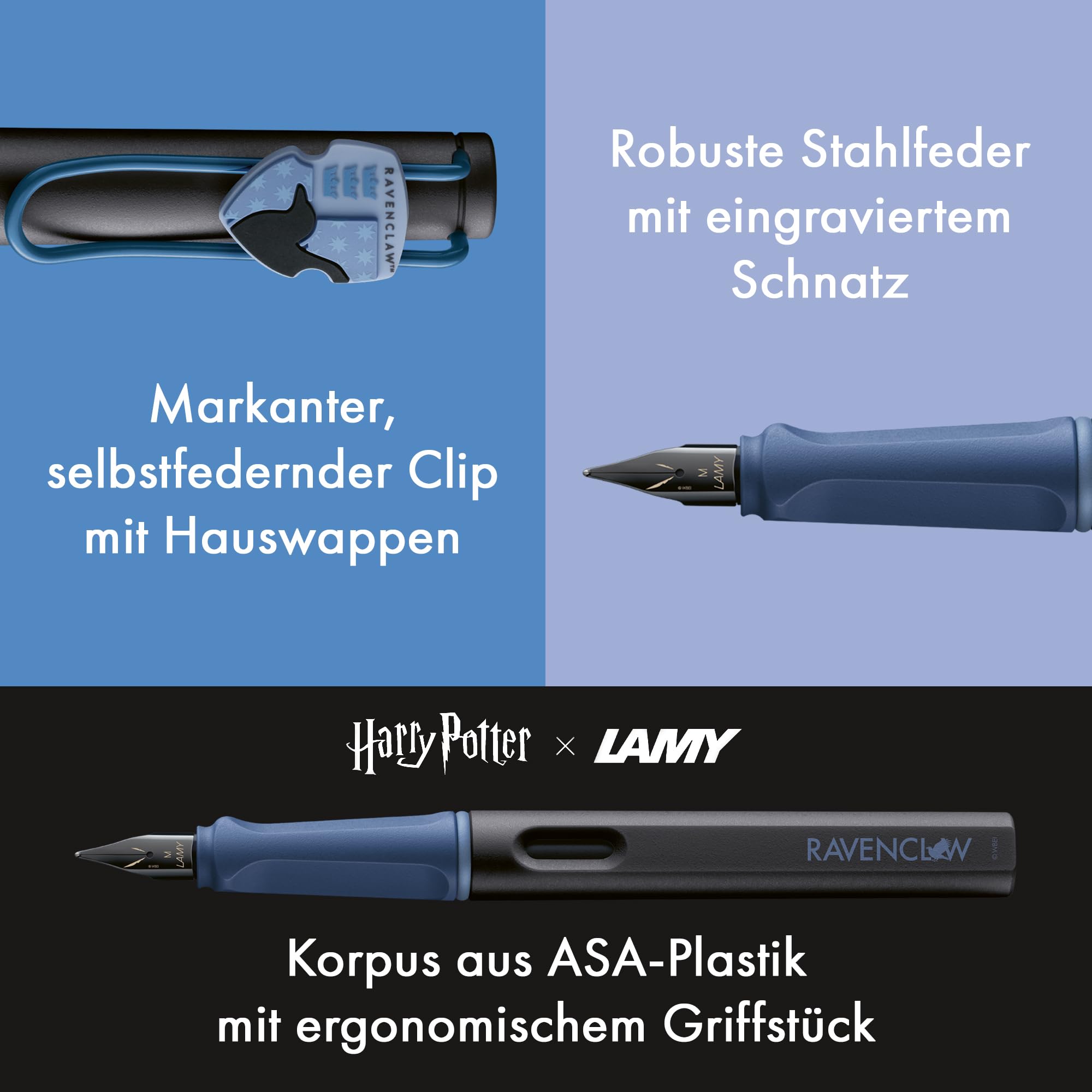 Lamy safari Harry Potter Gryffindor™ Füller – Special Edition Füllhalter mit Wappen des Hauses - Stahlfeder in Strichbreite M – mit ergonomischen Griff – inkl. Tintenpatrone T10 blau – Rechtshänder