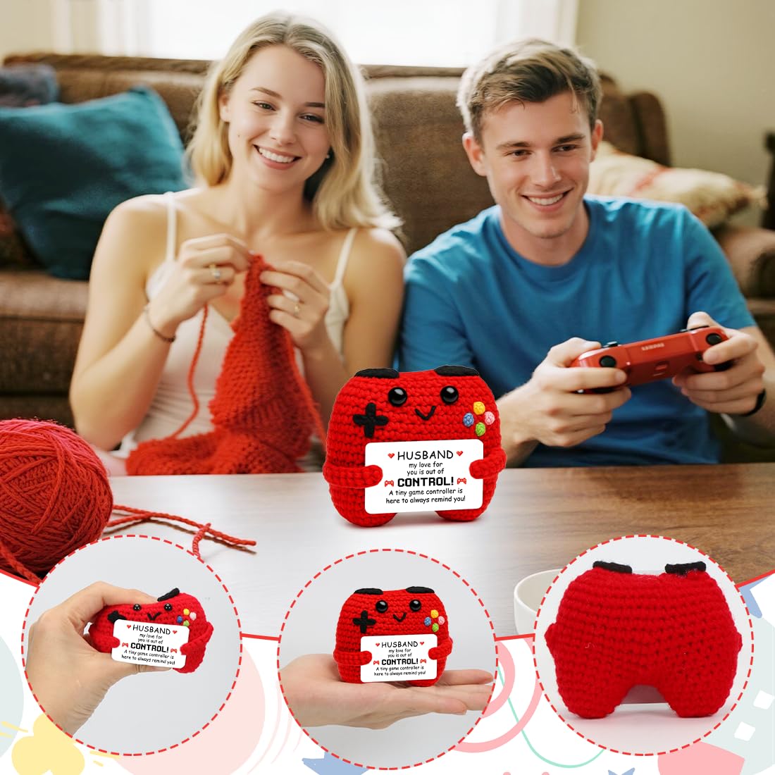 HUKUMA Gehäkelter Gamecontroller, EIN Gamer altert Nicht er levelt, Geschenk zum Geburtstag für Zocker, Pocket Hug Positive Plüsch,Lustige Kleines Geburtstagsgeschenk für Jungen, Nerds und Mädchen