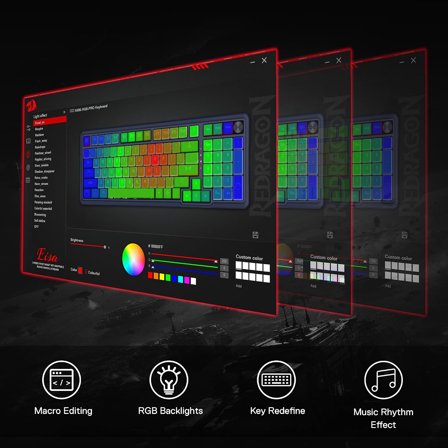 Redragon K686 PRO SE Anime Gasket Gaming Tastatur RGB 3 Modus 98 Tasten | Hot Swap Sockel Drehknopfsteuerung Geräuschdämpfende Pads Custom Hi Fi Linear