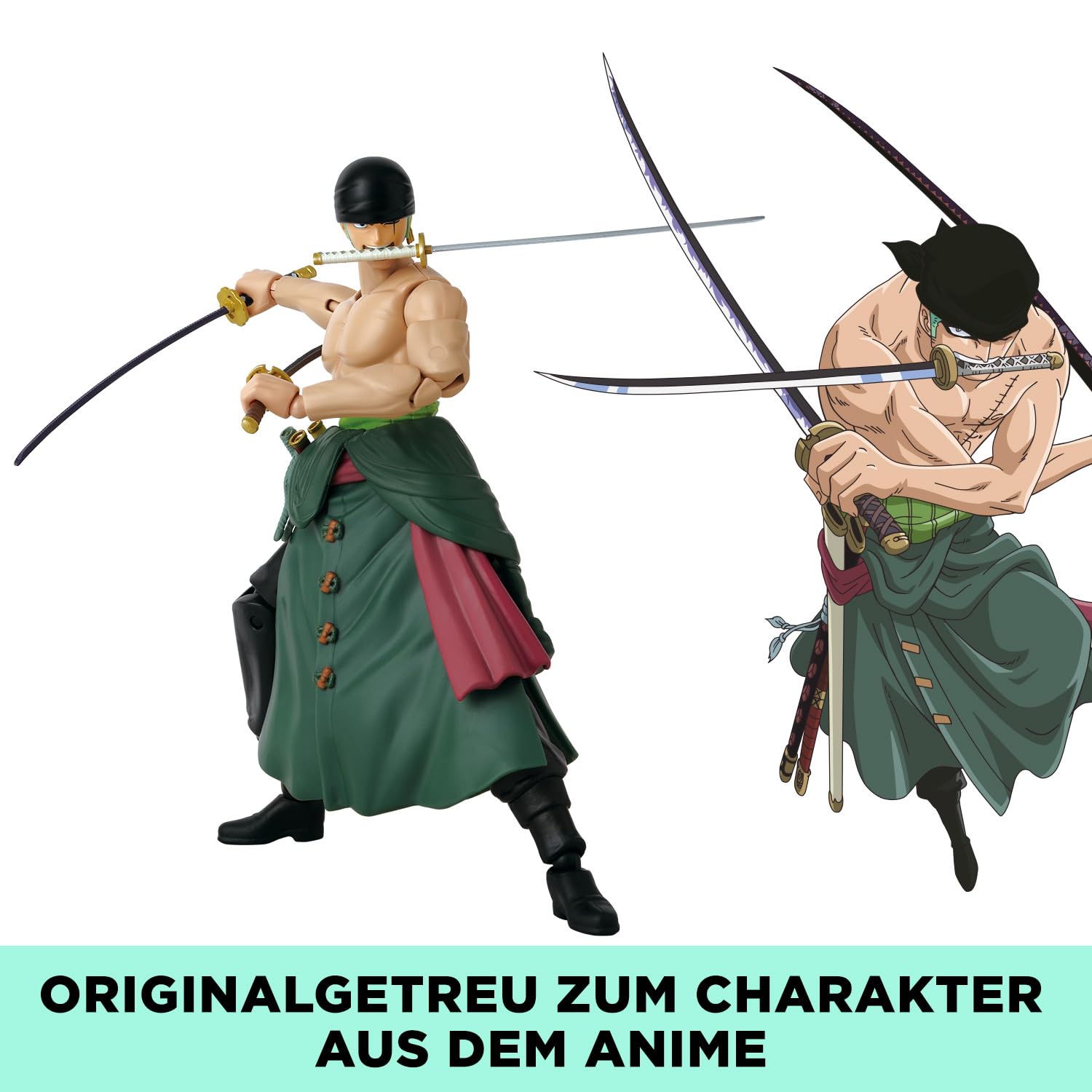 BANDAI – Anime Heroes – One Piece Figur – Lorenor Zorro 17 cm Three Sword Style – Offizielle Lizenz One Piece – Bewegliche Manga Figur Zorro 3 Schwerter – Spielzeug für Kinder ab 4 Jahren – 37052