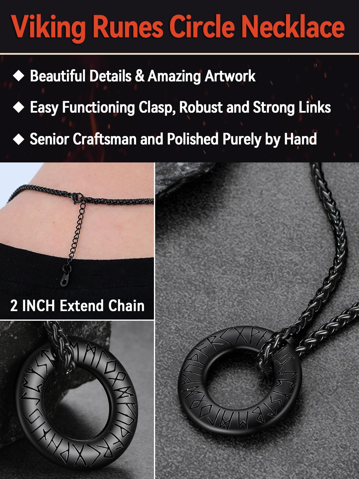 FaithHeart Lederkette Herren Damen Leder Halskette Männer Kette mit Runen Anhänger Edelstahl Lederband mit Mobius Rund/Dreieck/Unendlichkeit Kunstleder Lederhalsband verstellbar Wikinger Schmuck