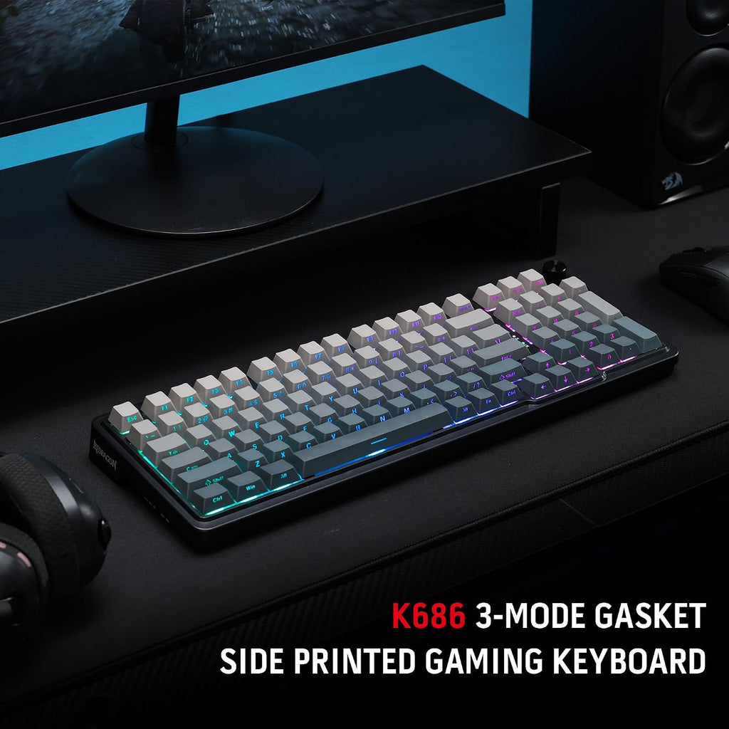 Redragon K686 PRO SE Anime Gasket Gaming Tastatur RGB 3 Modus 98 Tasten | Hot Swap Sockel Drehknopfsteuerung Geräuschdämpfende Pads Custom Hi Fi Linear