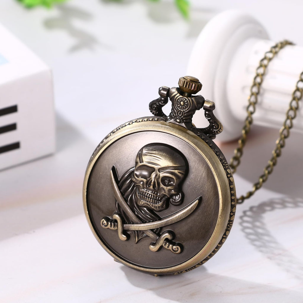 JewelryWe Taschenuhr Herren Damen Vintage: Retro Analog Quarz Kettenuhr Uhr Umhängeuhr mit Halskette Kette Pocket Watch Bronze Unisex Geschenk