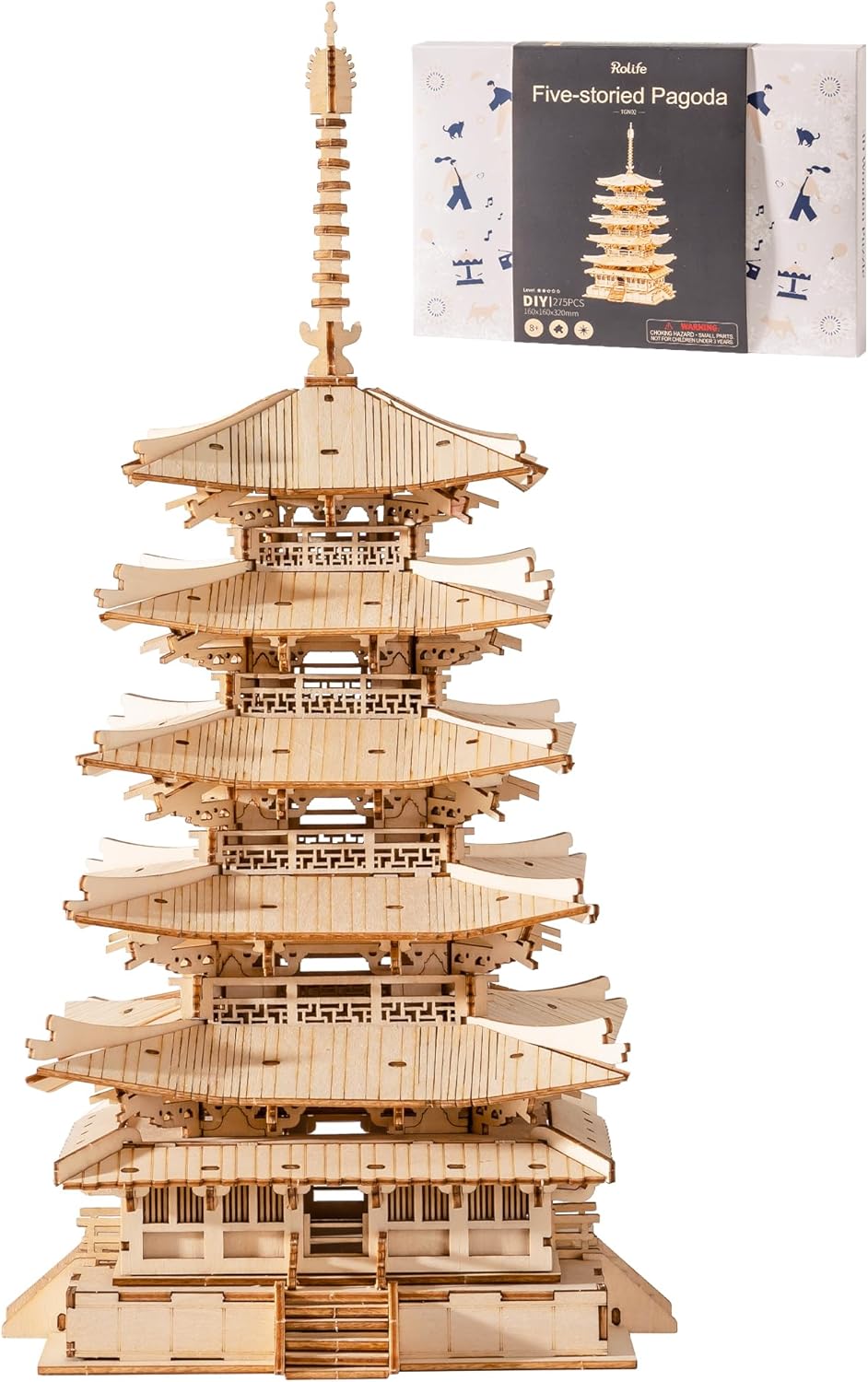 Rolife Modellbau Fünfstöckige Pagode 3D Puzzles für Erwachsene Modellbausatz Erwachsene Japanische Holz Puzzle Holzmodelle Japanische Deko Kreatives Geschenk