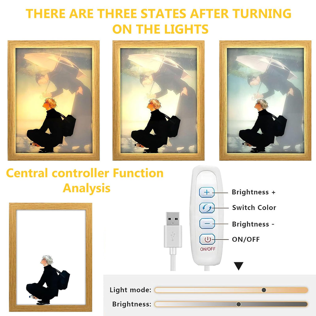Bocguy Japanischer Anime Juju inspirierte beleuchtete Gemälde, LED Wandkunst Dekor,Jujutsu Kaisen Manga, LED Desktop-Rahmen für Heimdekoration,Kreatives Schlafzimmer und Geschenk