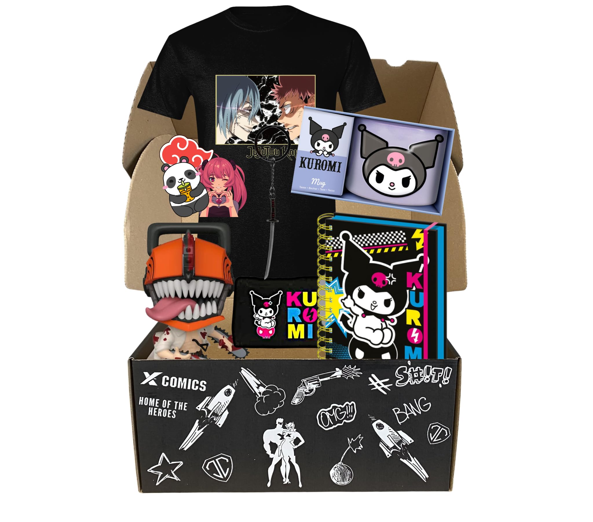 Anime & Manga Box mit T-Shirt – Überraschungsbox mit Figuren, Accessoires & Fanartikeln – Geschenk für Anime Fans – Original lizenzierte Artikel