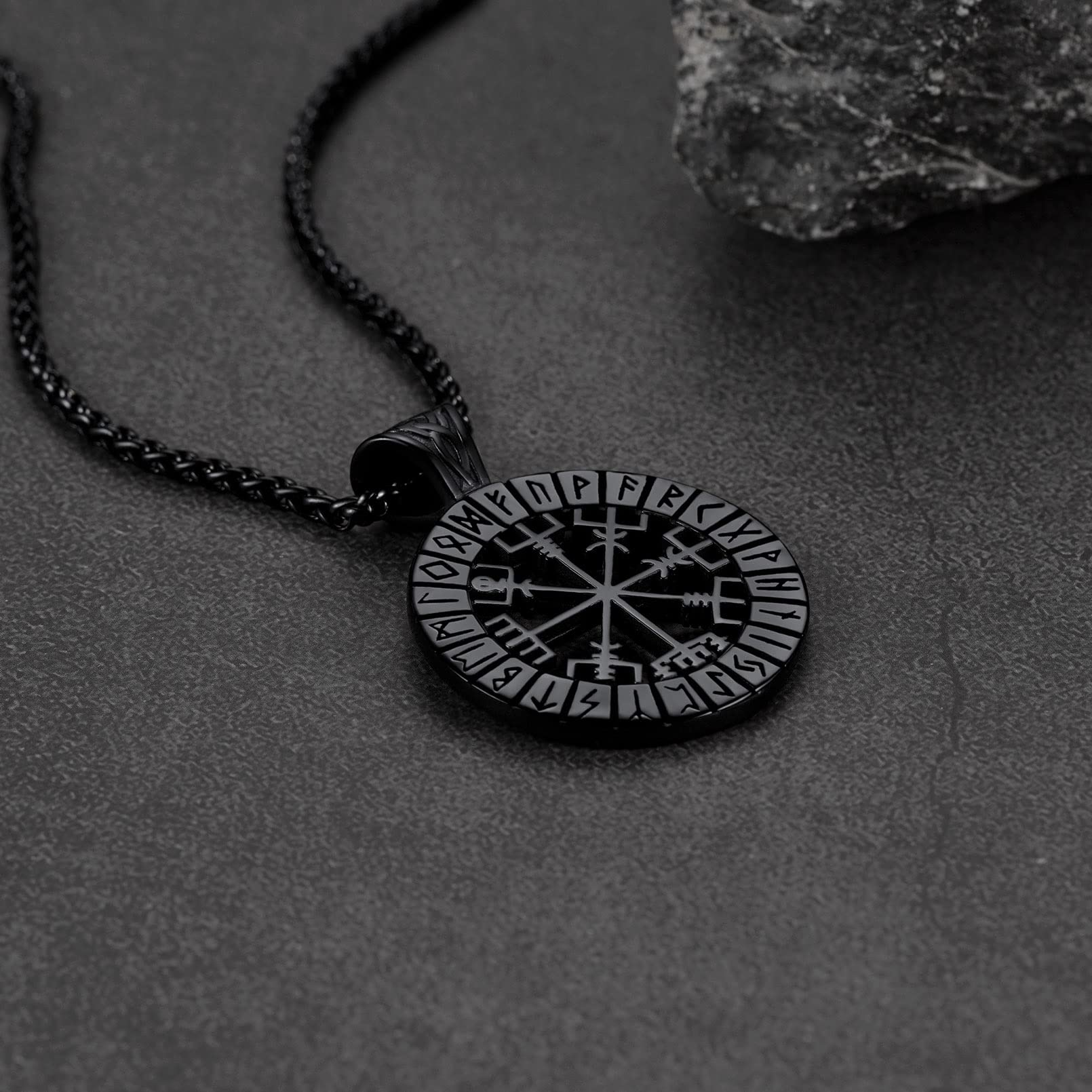 FaithHeart Wikingerhalskette für Herren, Vegvisir-Kompass, Edelstahl, Kette 55 + 5 cm, nordischer Mythologie-Schmuck