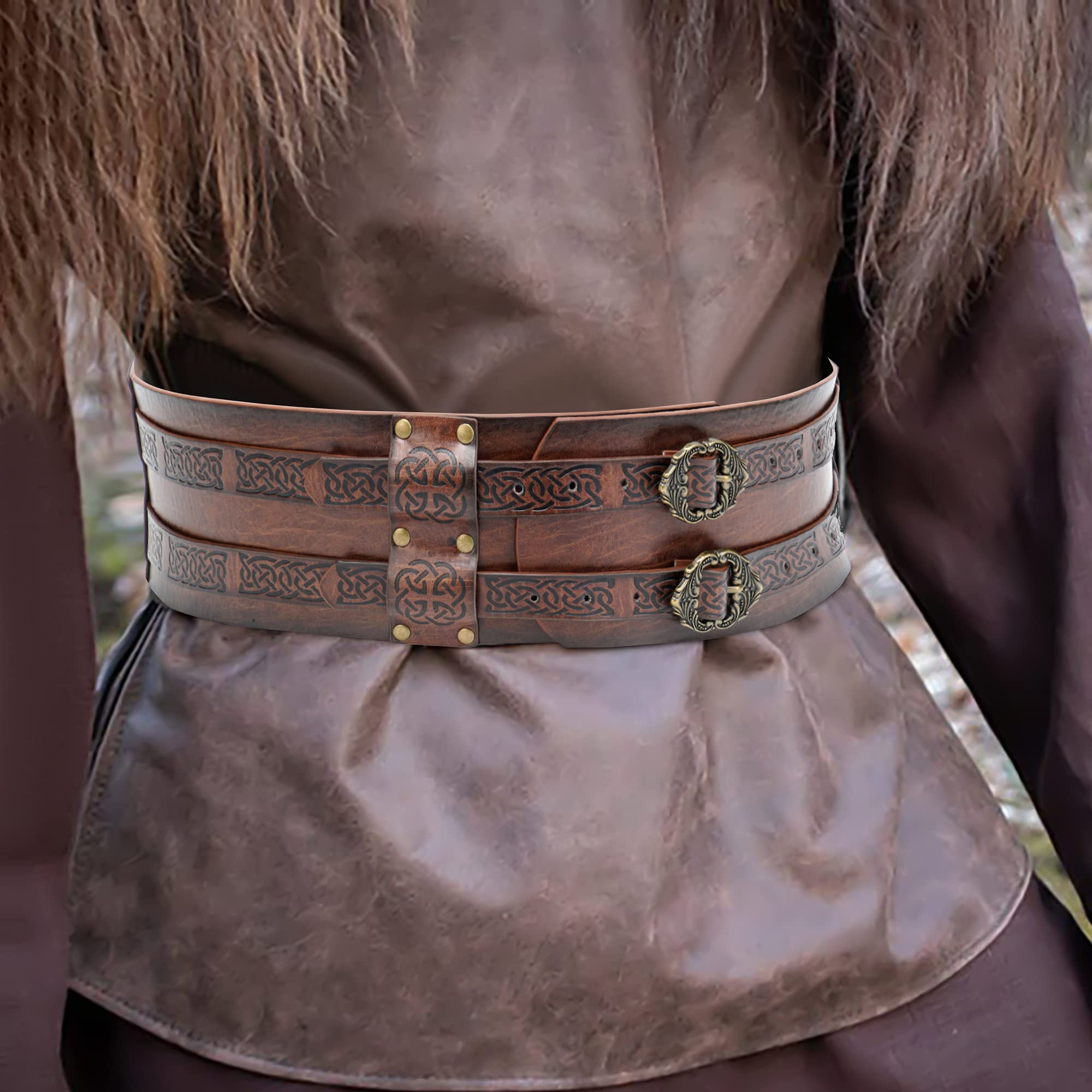 HiiFeuer Wikinger breiter Gürtel, mittelalterlicher Kunstleder Rüstungsgürtel Ritter Korsett Gürtel, LARP Halloween Kostüm