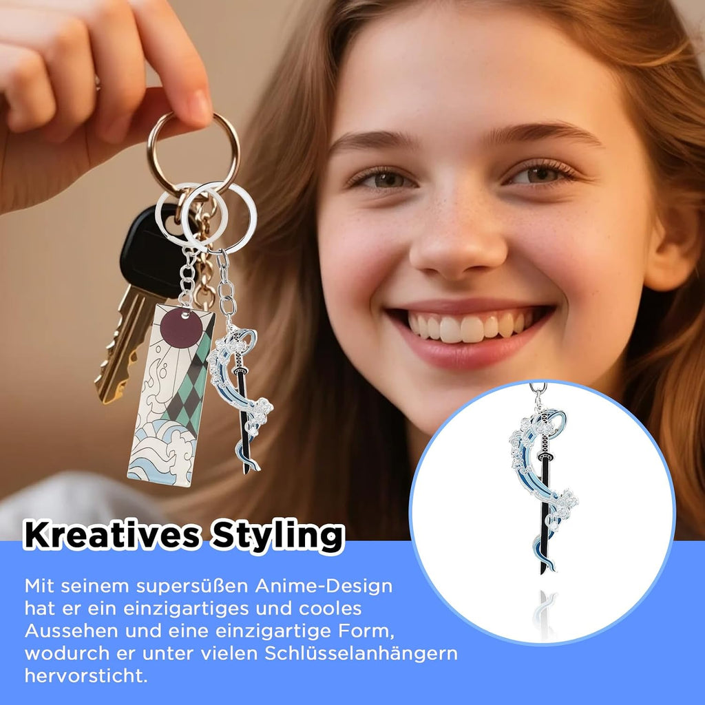 AHEJIOO 2 Stück Demon Slayer Schlüsselanhänger, Demon Hunter Katana, Anime Schlüsselanhänger Personalisiert Deamon Slayer, Geeignet Für Kleidung, Taschen, Key chain Als Dekoration Oder Als Geschenk
