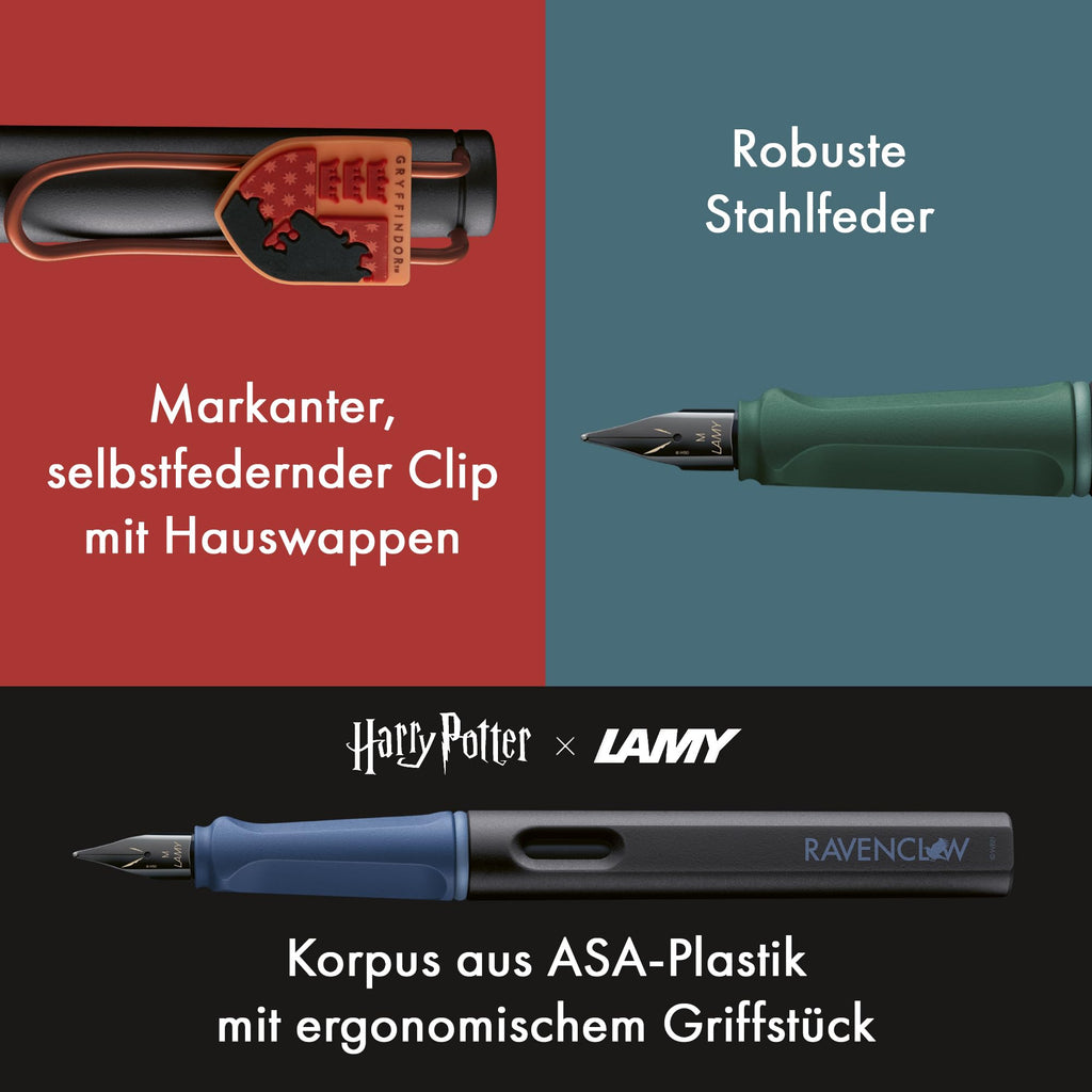 Lamy safari Harry Potter Gryffindor™ Füller – Special Edition Füllhalter mit Wappen des Hauses - Stahlfeder in Strichbreite M – mit ergonomischen Griff – inkl. Tintenpatrone T10 blau – Rechtshänder