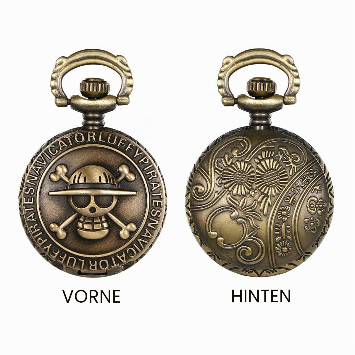 JewelryWe Taschenuhr Herren Damen Vintage: Retro Analog Quarz Kettenuhr Uhr Umhängeuhr mit Halskette Kette Pocket Watch Bronze Unisex Geschenk