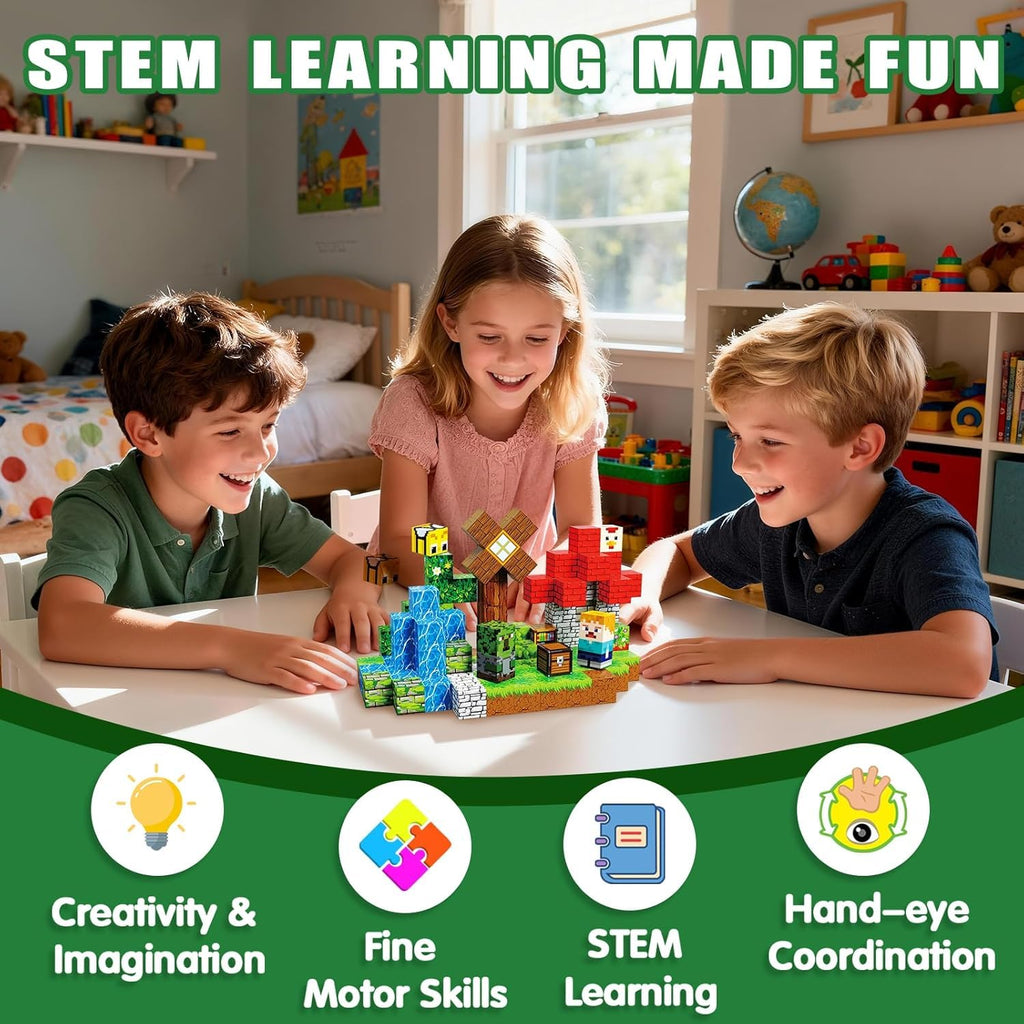 Magnetische Bausteine Bauspielzeug 100 Pcs Magnetbausteine für Kinder Montessori Kreative Spielzeug ab 3 4 5 6 7 8 9 10 Jahre Junge und Mädchen Magnetic Blocks Geschenke für Kinder （Wald）