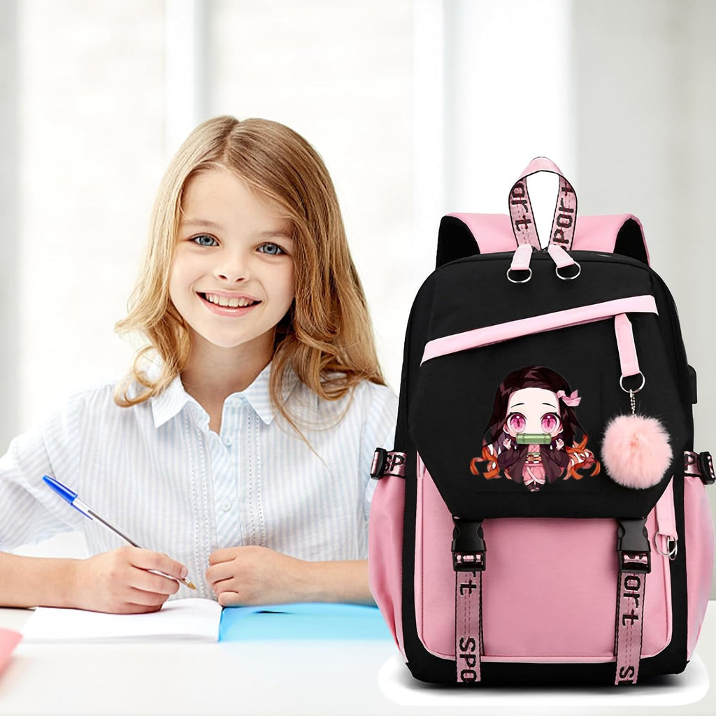 Demon Rucksack, Anime Rucksack, Kawaii Schultasche, Kids Backpack Girl, Wasserabweisend mit Verstellbare Träger 17inch