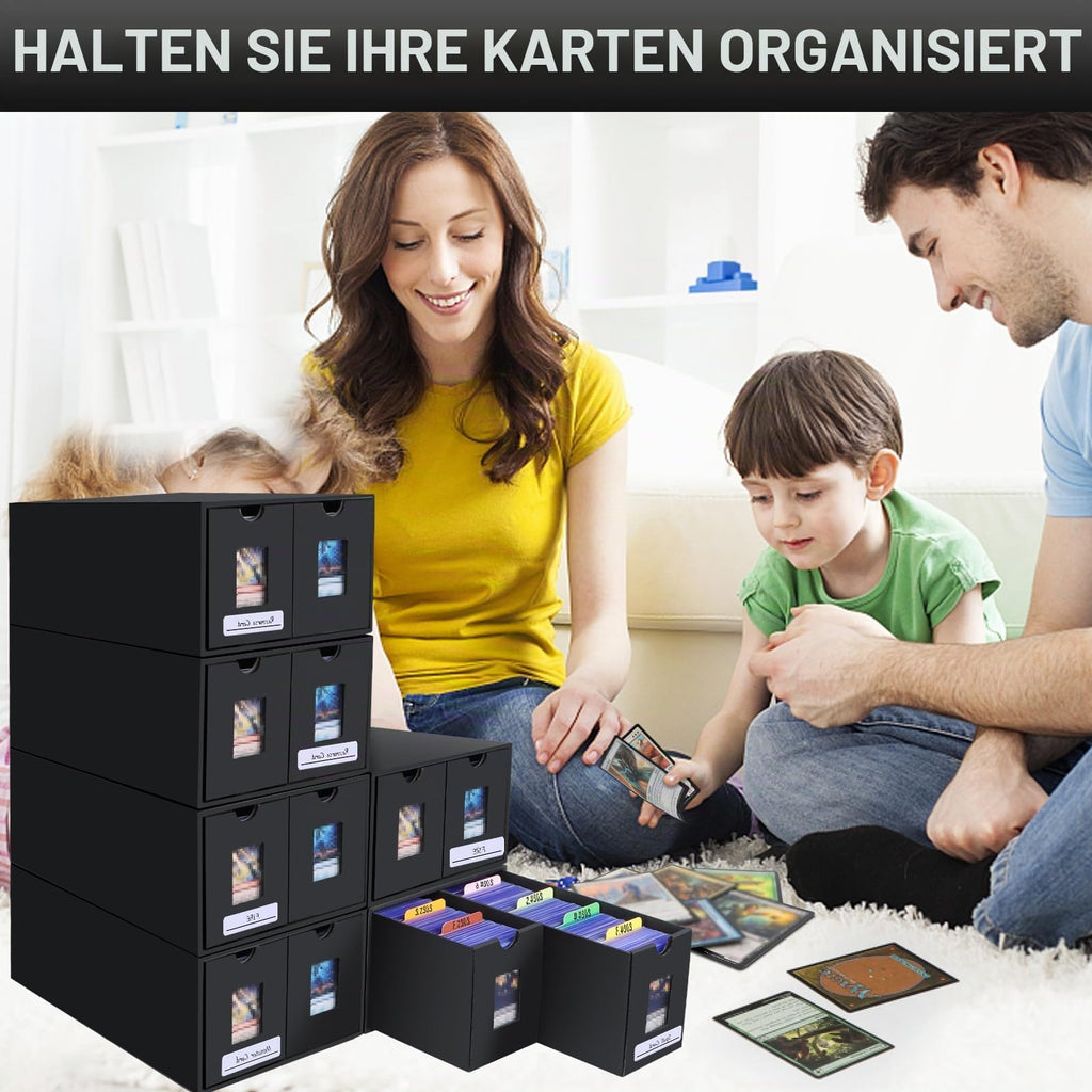 AOBOPLE Karten Box für 12000+ Trading Card,Sammelkarten-Aufbewahrungsbox mit 48 Kartenteiler,Etiketten Klebeband und Schubladen,Sammelkarten Box Trading Card Box für TCG,MTG,PTCG,Sports Karten