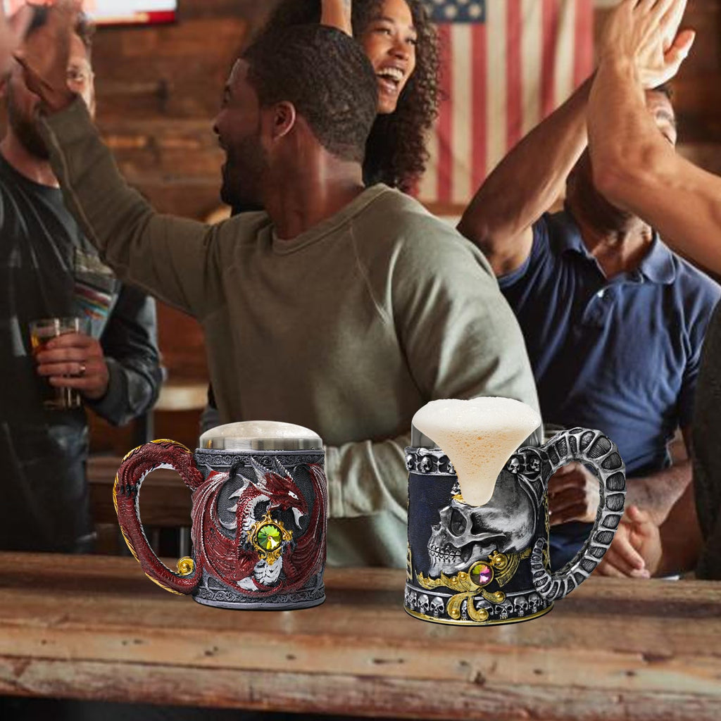 ZONSUSE Mittelalter Drache Kelch, Gotischer Drachen Kelch, Flugsaurier Edelstahl Weinkelch, Roter Drache auf Kreuzsockel, Magischer Dragon Goblet,Idee Geschenk für Fantasy Fans 200ml (Rot Goblet)