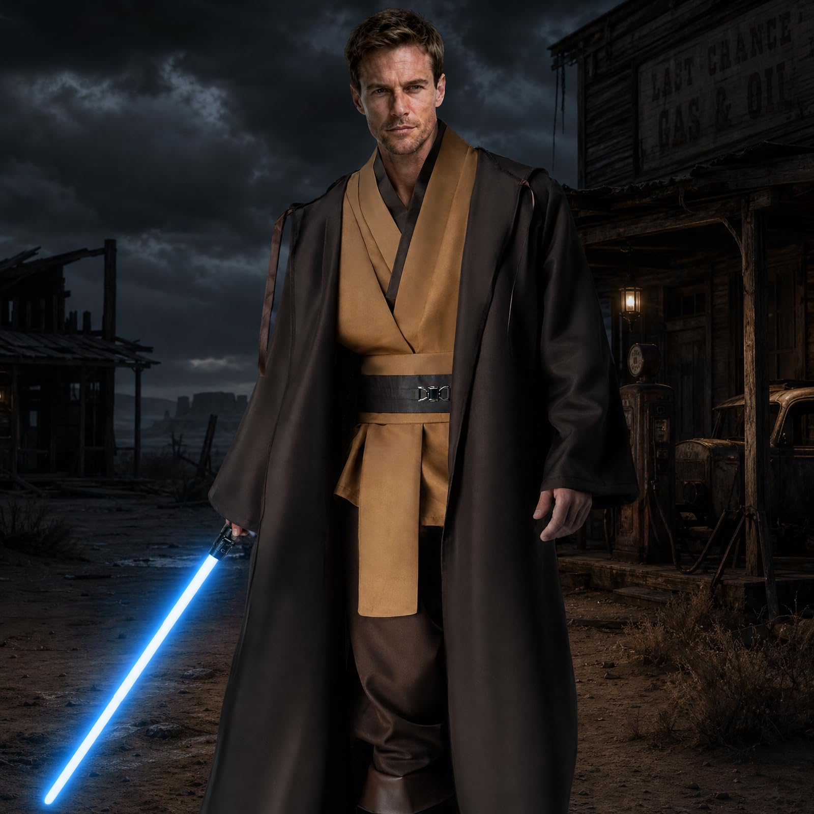 jedi-Kostüm Herren, jedi-Robe Herren Set jedis-Outfit Erwachsene jedis-Kleidung Erwachsene mit Blau Lightsaber, Kapuzenumhang und Mittelalter Tunika für Halloween, Karneval