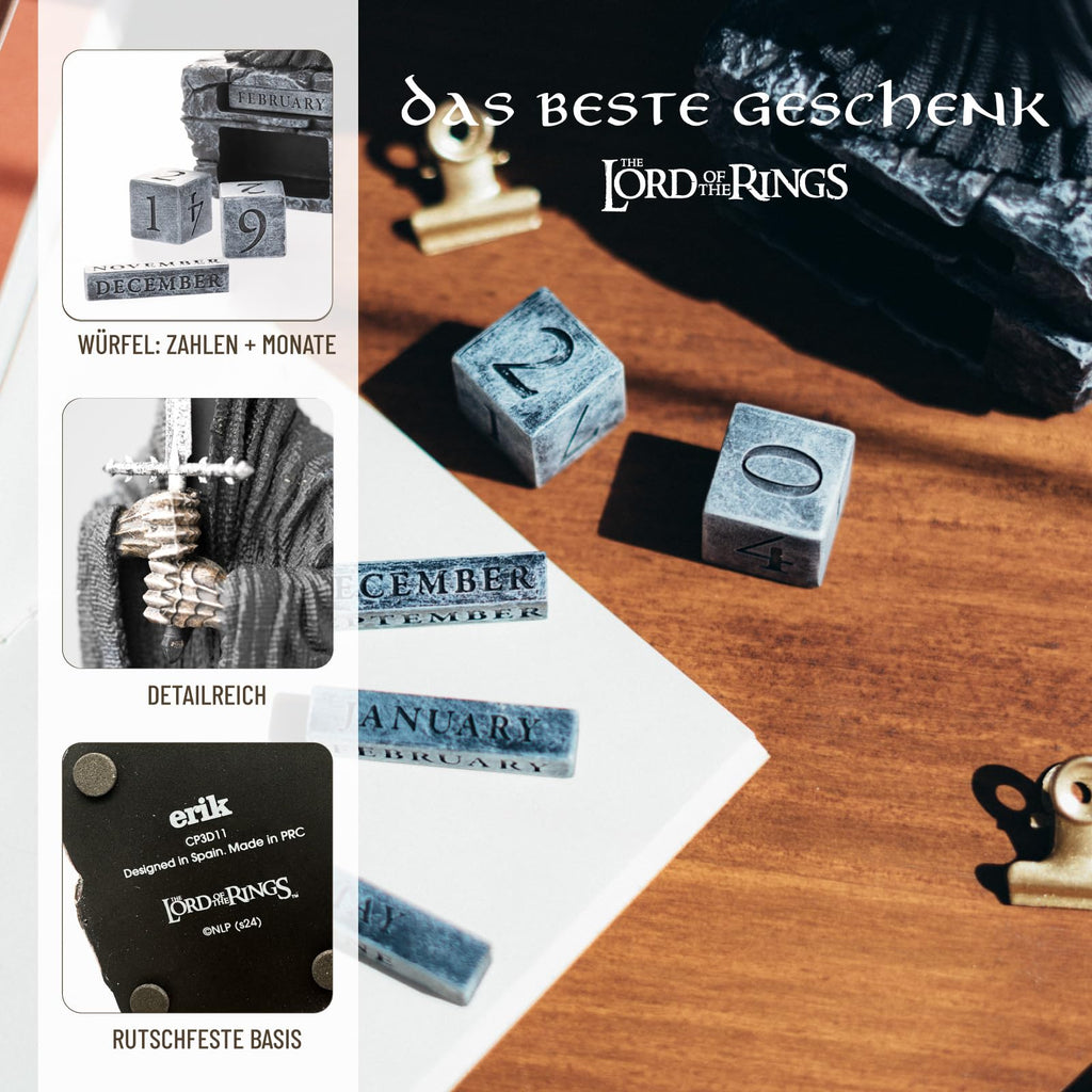 Grupo Erik Der Herr der Ringe Nazgûl Ewiger Kalender Figur | 3D Kalender Tischkalender zum Aufstellen - Dauerkalender - Offizieller Der Herr der Ringe Fanartikel Büro Deko