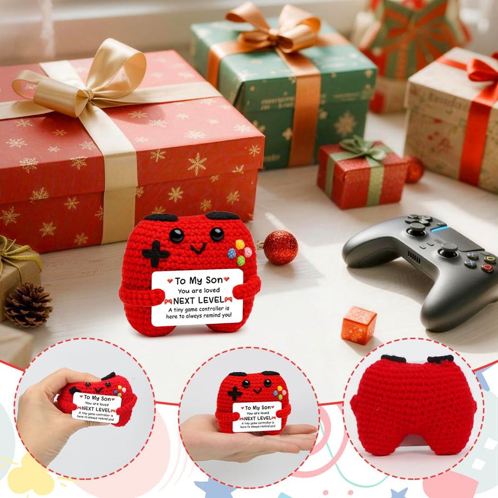 HUKUMA Gehäkelter Gamecontroller, EIN Gamer altert Nicht er levelt, Geschenk zum Geburtstag für Zocker, Pocket Hug Positive Plüsch,Lustige Kleines Geburtstagsgeschenk für Jungen, Nerds und Mädchen