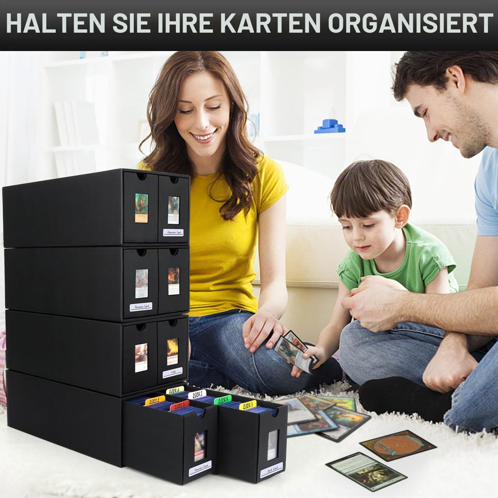 AOBOPLE Karten Box für 12000+ Trading Card,Sammelkarten-Aufbewahrungsbox mit 48 Kartenteiler,Etiketten Klebeband und Schubladen,Sammelkarten Box Trading Card Box für TCG,MTG,PTCG,Sports Karten