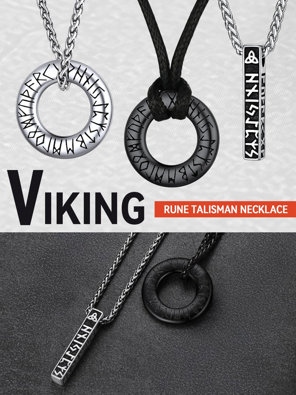 FaithHeart Lederkette Herren Damen Leder Halskette Männer Kette mit Runen Anhänger Edelstahl Lederband mit Mobius Rund/Dreieck/Unendlichkeit Kunstleder Lederhalsband verstellbar Wikinger Schmuck