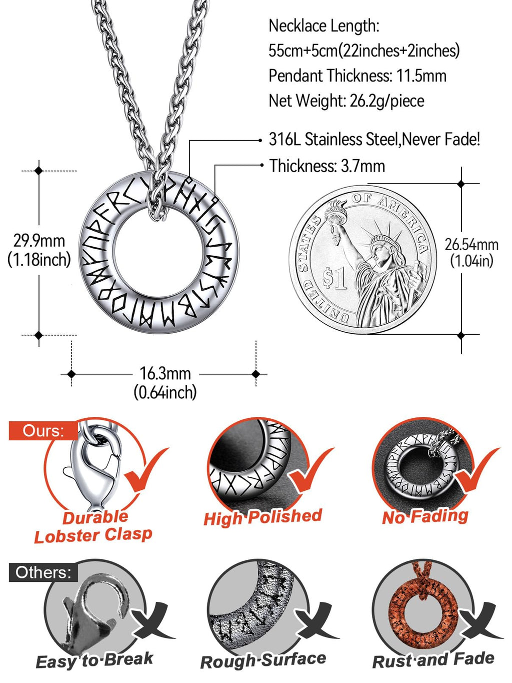 FaithHeart Lederkette Herren Damen Leder Halskette Männer Kette mit Runen Anhänger Edelstahl Lederband mit Mobius Rund/Dreieck/Unendlichkeit Kunstleder Lederhalsband verstellbar Wikinger Schmuck