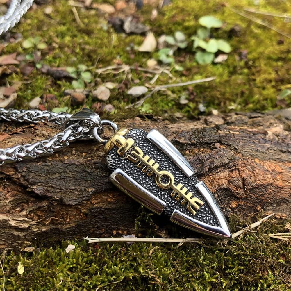 Nordische Mythologie Odins Speer Halskette – Gungnir Pfeilspitzen Anhänger Aus Edelstahl Für Herren – Vintage Mittelalterliches Valknut Symbol Amulett Isländischer Schmuck