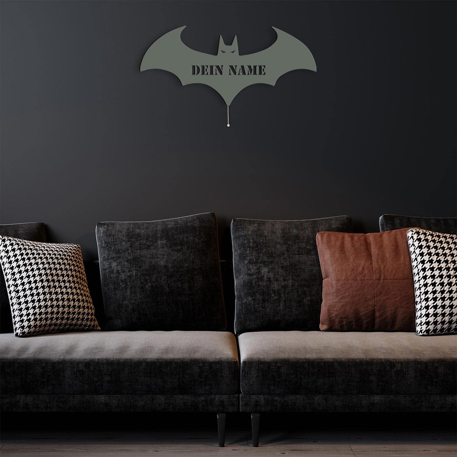 Namofactur® - LED Deko Schlummerlicht Nacht-Licht Fledermaus personalisiert mit Wunsch Namen Lasergravur Wand-Lampe Kinderzimmer Wohnzimmer Geschenk