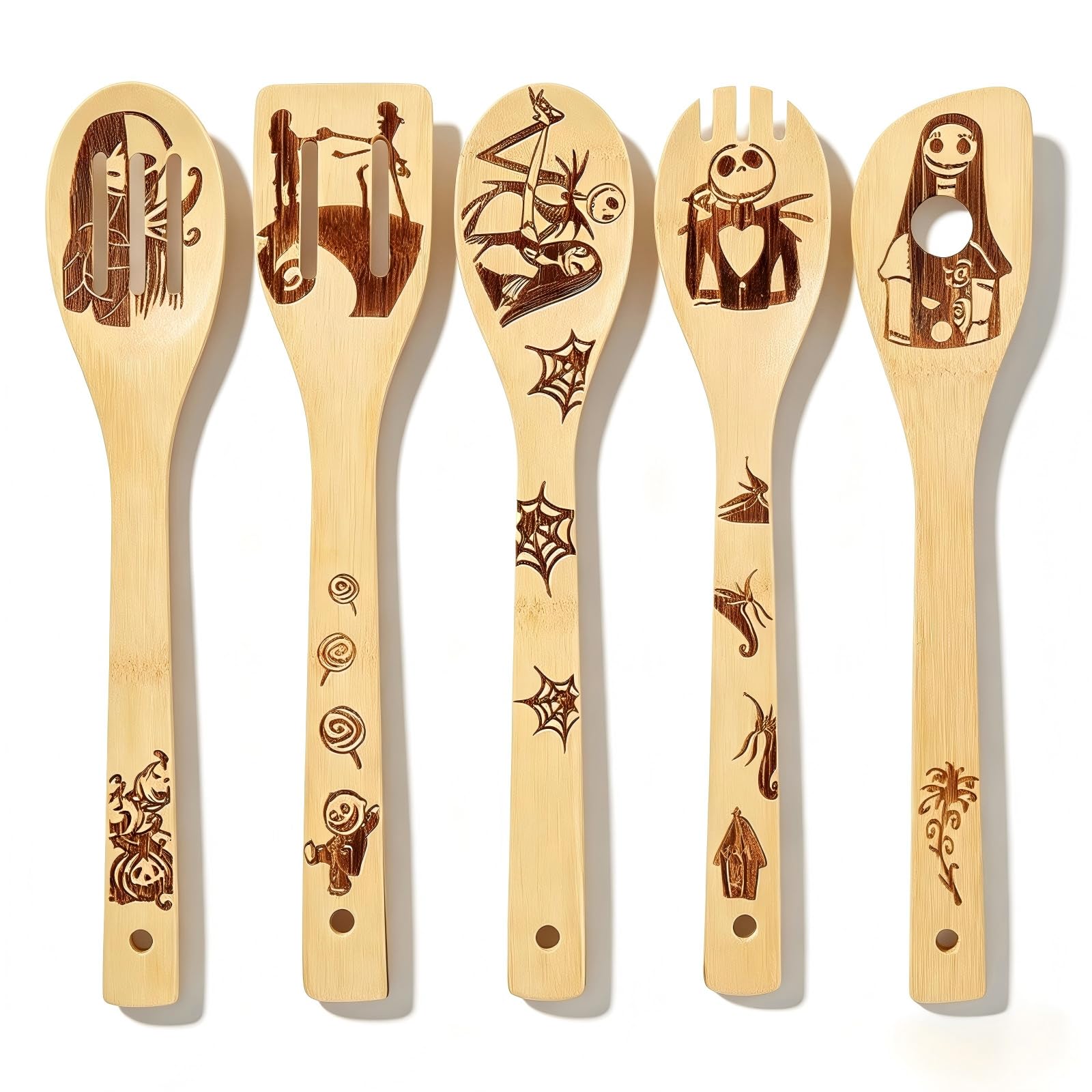 Gravierte Holzlöffel-Set mit 5 – Lustige Harry Geschenke Kochlöffel, Küchenutensilien zum Kochen, Einweihungsgeschenk, Harry Weihnachten Geschenke für Frauen oder Männer (Küche/Deko)