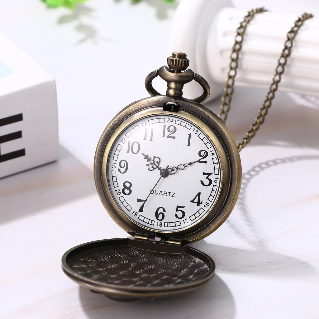 JewelryWe Taschenuhr Herren Damen Vintage: Retro Analog Quarz Kettenuhr Uhr Umhängeuhr mit Halskette Kette Pocket Watch Bronze Unisex Geschenk