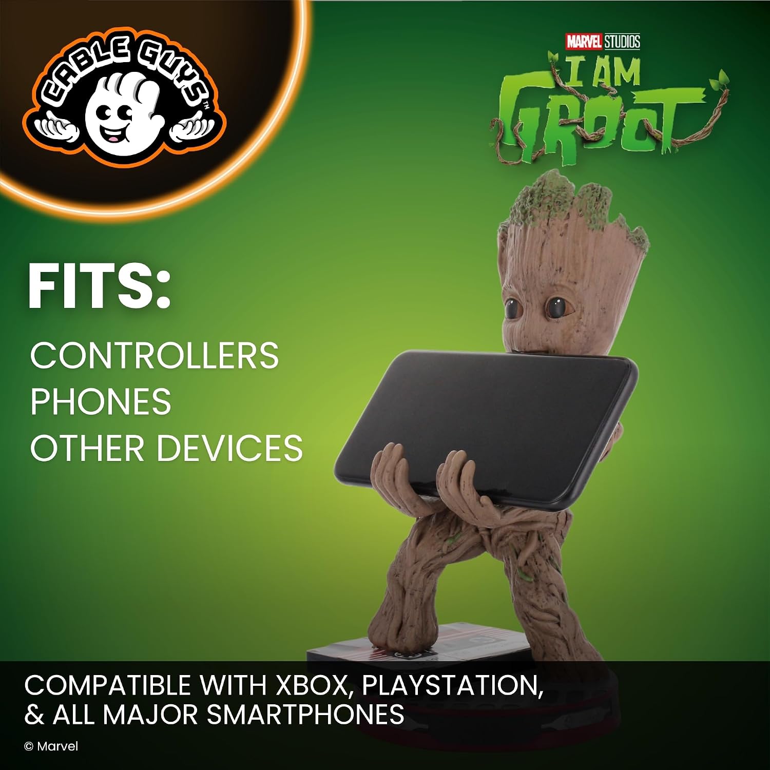 Cableguys Marvel Smiley Toddler Groot Controller Halter & Handy Ständer - Gaming Zubehör für Schreibtisch-Setup, Ständer Kompatibel mit Xbox-, PlayStation- & den meisten Standard-Controllern