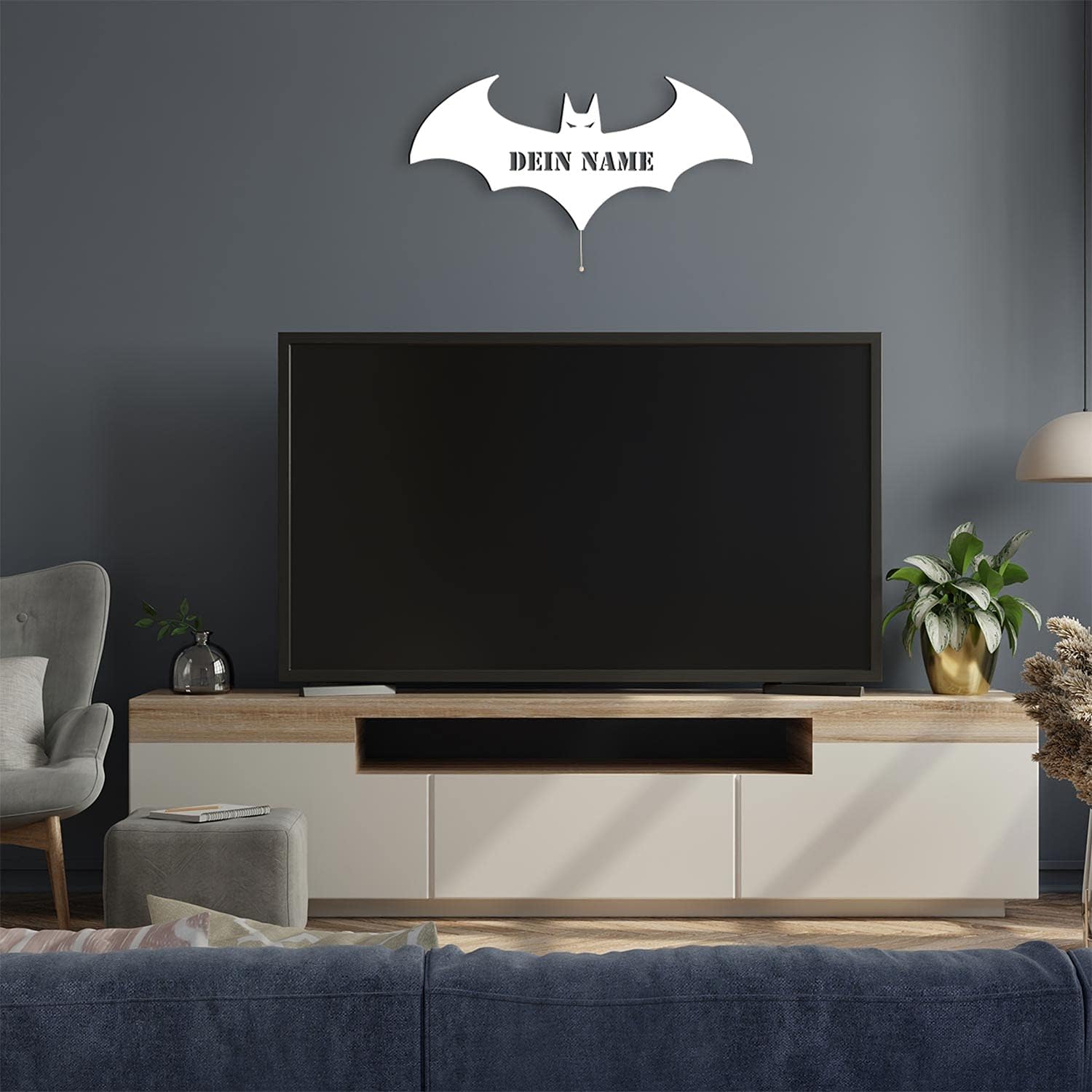 Namofactur® - LED Deko Schlummerlicht Nacht-Licht Fledermaus personalisiert mit Wunsch Namen Lasergravur Wand-Lampe Kinderzimmer Wohnzimmer Geschenk