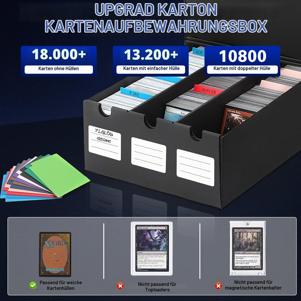 AOBOPLE Karten Box für 12000+ Trading Card,Sammelkarten-Aufbewahrungsbox mit 48 Kartenteiler,Etiketten Klebeband und Schubladen,Sammelkarten Box Trading Card Box für TCG,MTG,PTCG,Sports Karten