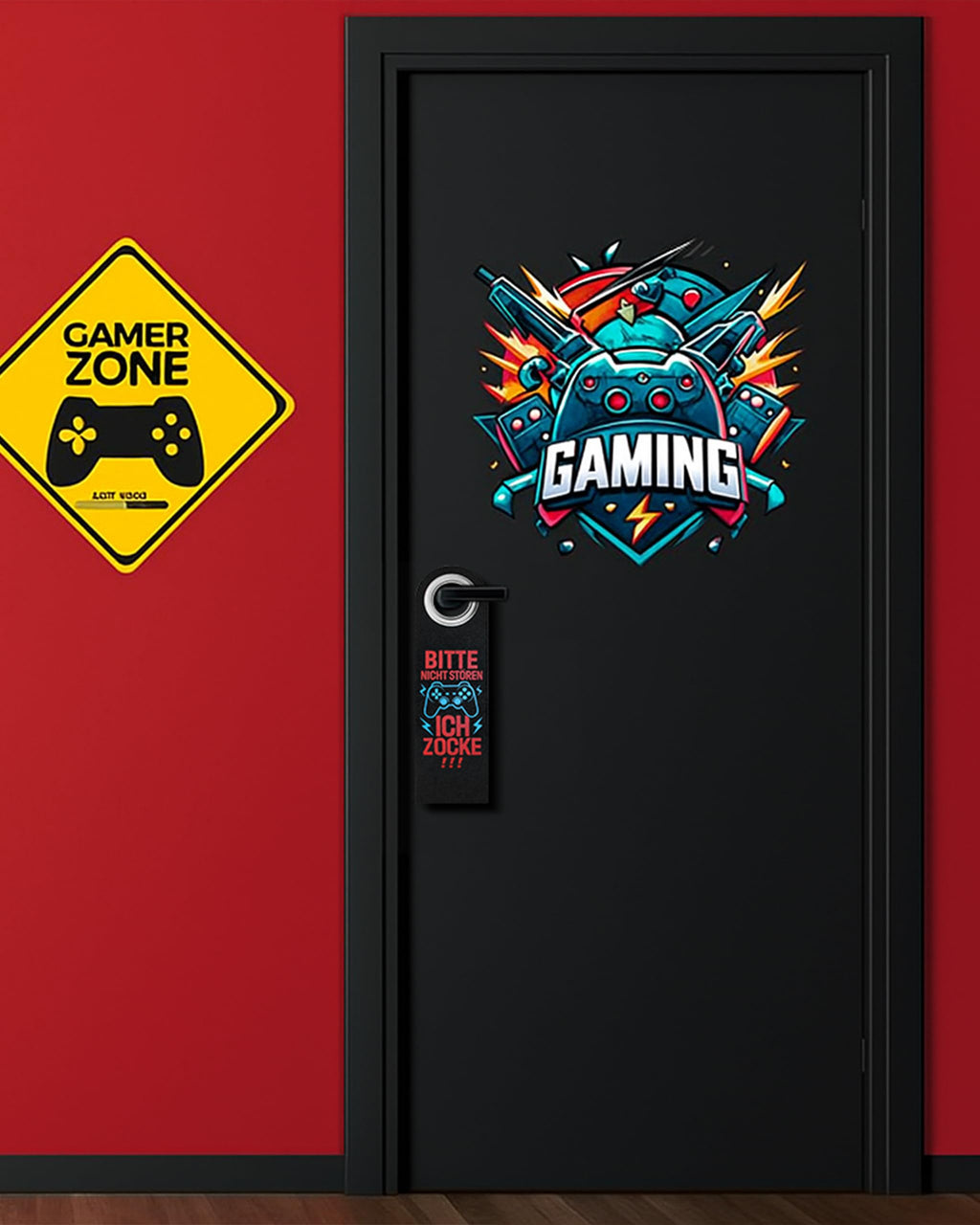 Bitte Nicht Stören Schild für Jungen 11 12 13 Jahre - 2er Set mit Metallverstärkung, Klettstoff - Coole Geschenkidee für Teenager, Jugendzimmer Deko & Gaming Zimmer Accessoire