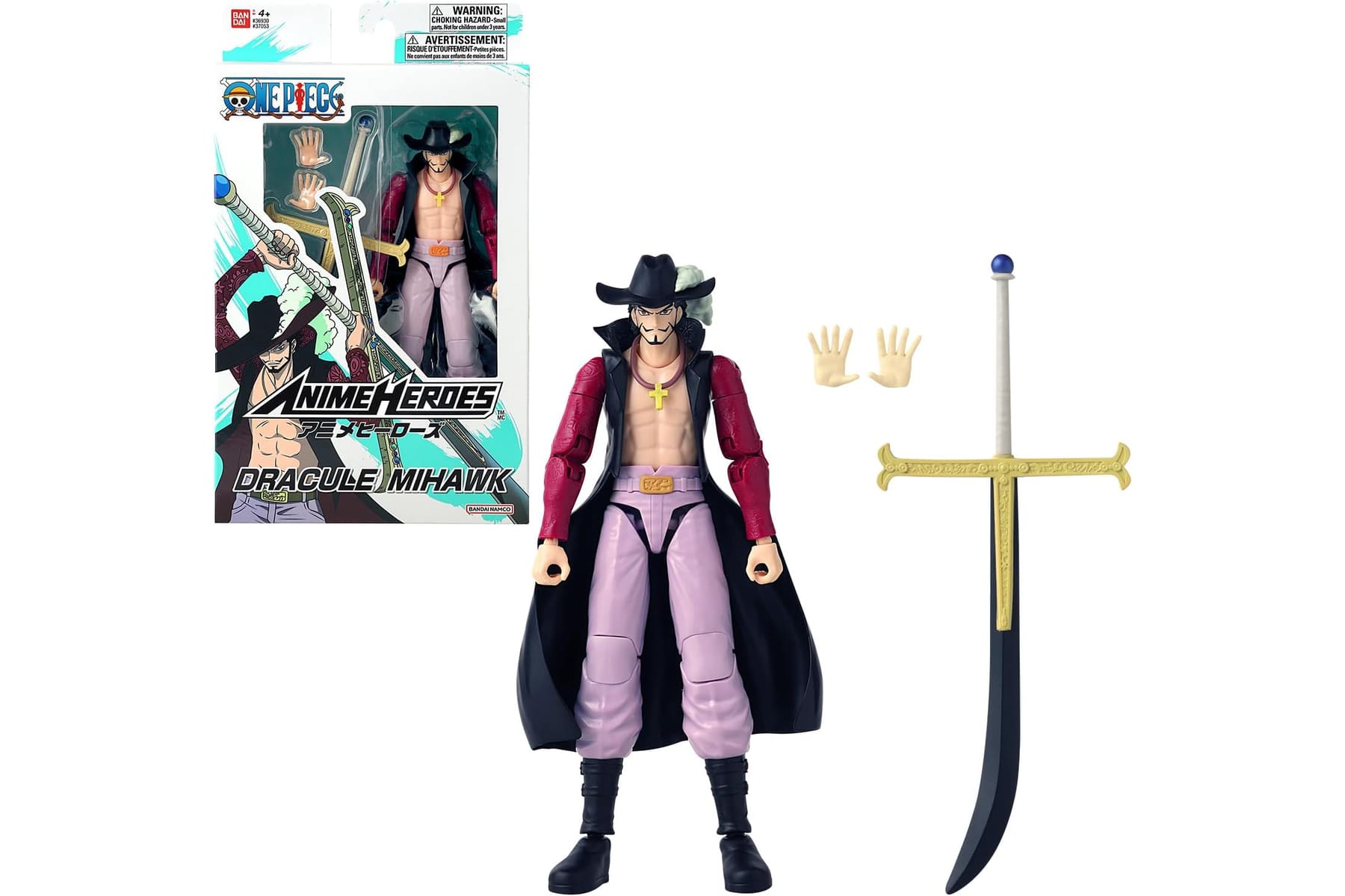 BANDAI – Anime Heroes – One Piece Figur – Lorenor Zorro 17 cm Three Sword Style – Offizielle Lizenz One Piece – Bewegliche Manga Figur Zorro 3 Schwerter – Spielzeug für Kinder ab 4 Jahren – 37052