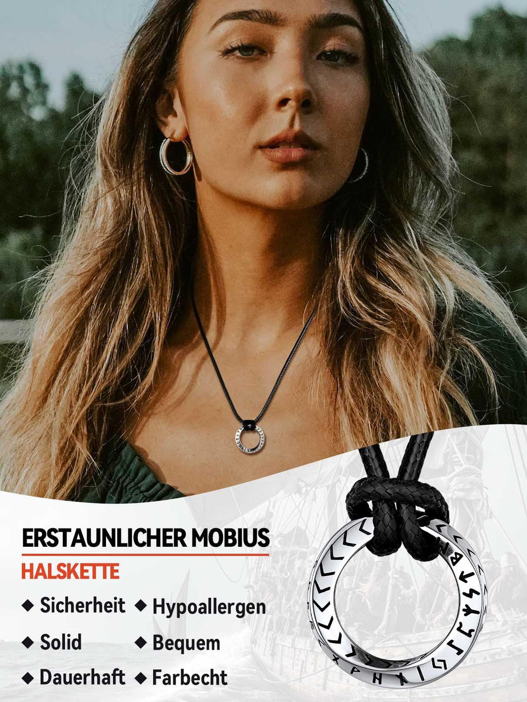 FaithHeart Lederkette Herren Damen Leder Halskette Männer Kette mit Runen Anhänger Edelstahl Lederband mit Mobius Rund/Dreieck/Unendlichkeit Kunstleder Lederhalsband verstellbar Wikinger Schmuck