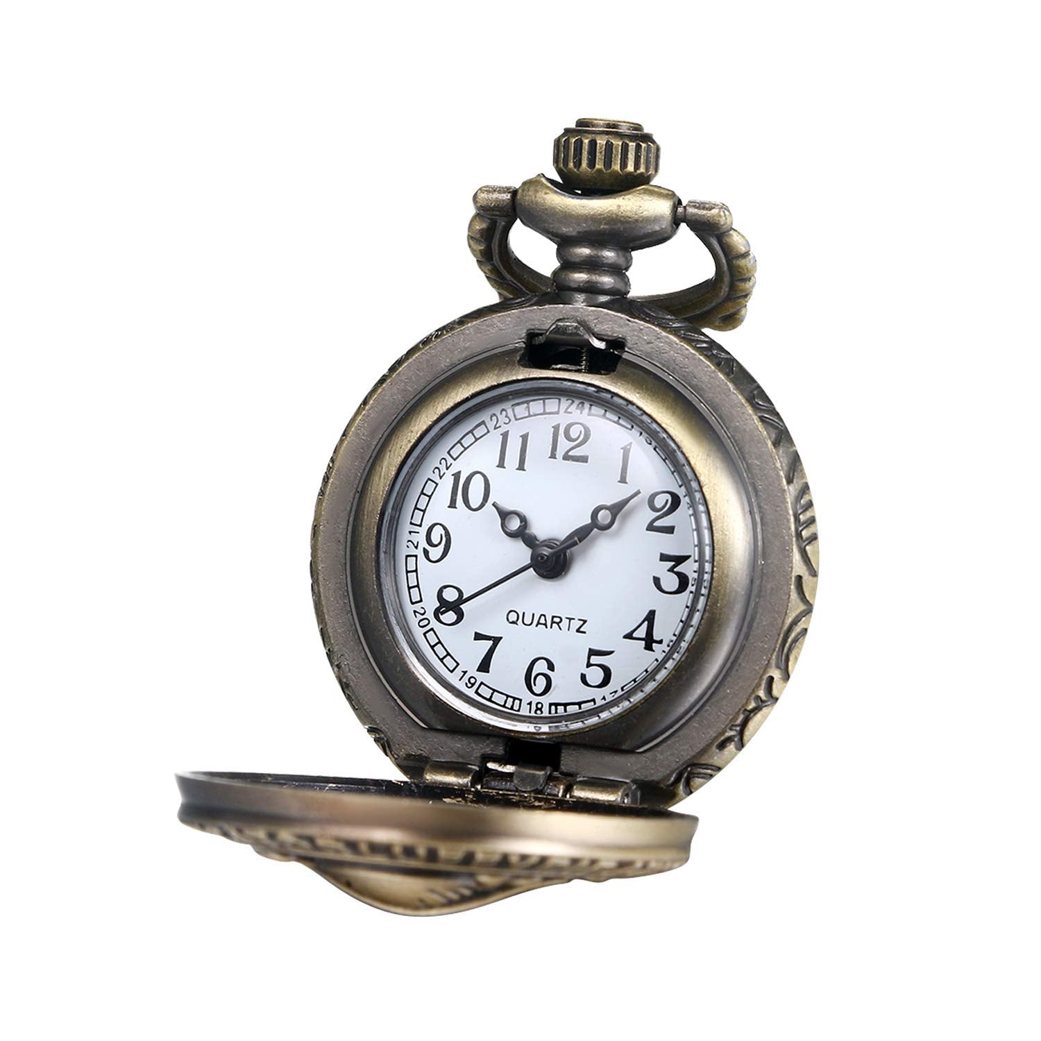 JewelryWe Taschenuhr Herren Damen Vintage: Retro Analog Quarz Kettenuhr Uhr Umhängeuhr mit Halskette Kette Pocket Watch Bronze Unisex Geschenk