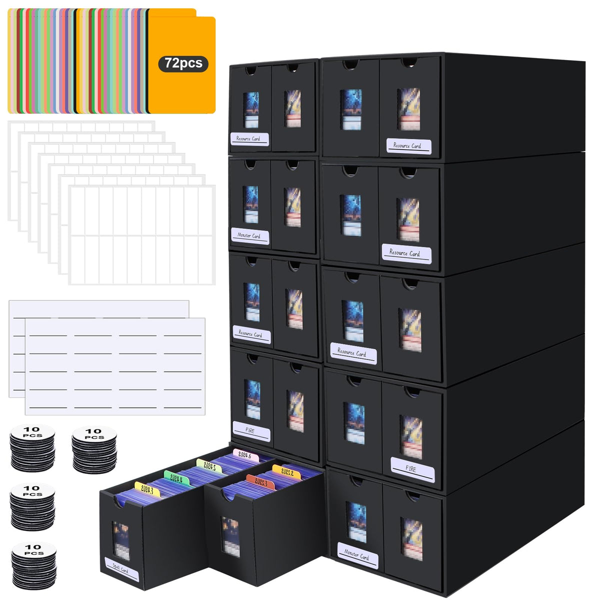 AOBOPLE Karten Box für 12000+ Trading Card,Sammelkarten-Aufbewahrungsbox mit 48 Kartenteiler,Etiketten Klebeband und Schubladen,Sammelkarten Box Trading Card Box für TCG,MTG,PTCG,Sports Karten