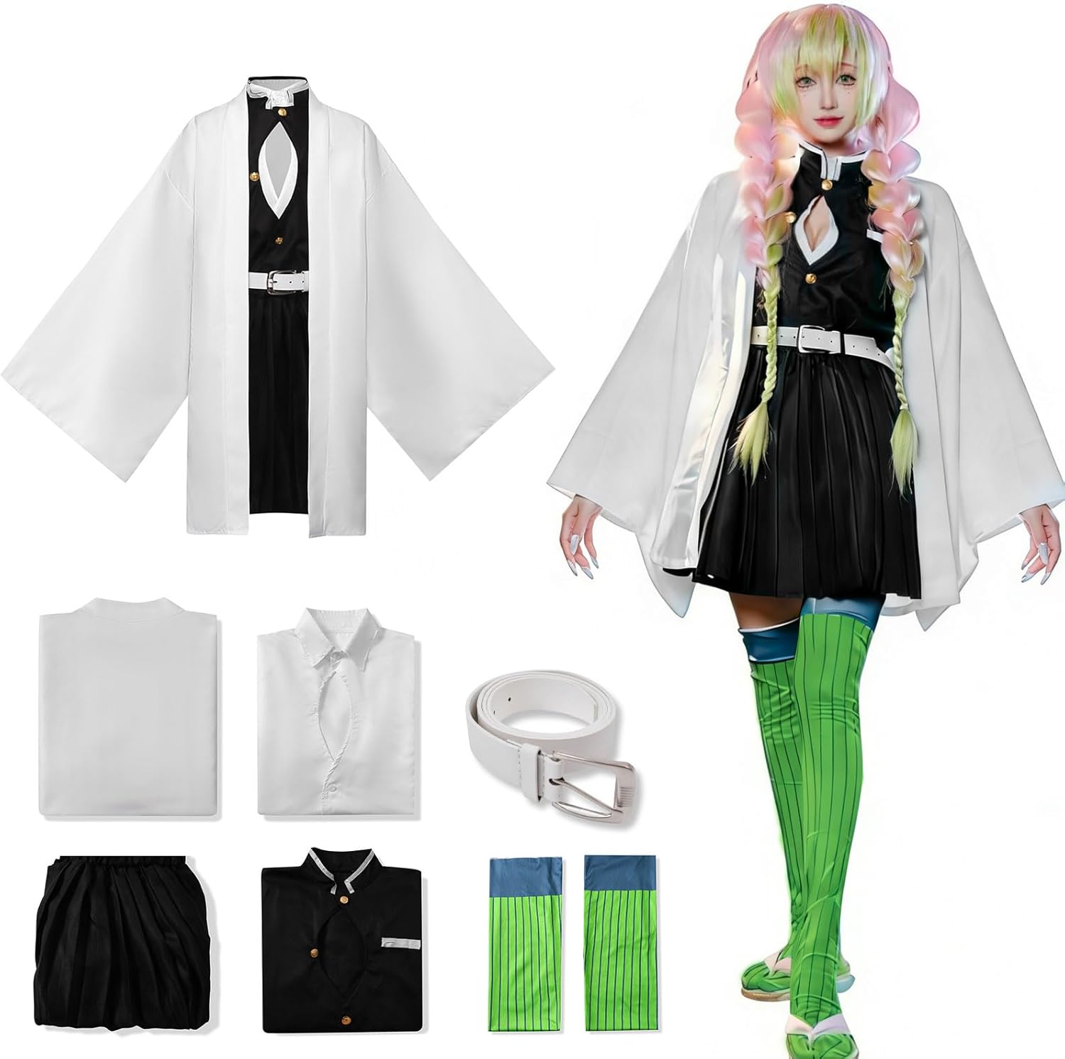 Bocguy Anime Cosplay, Giyuu/Shinobu/Mitsuri/Muichirou/Tanjiro/Nezuko/Zenitsu Anime Kostüm Erwachsene, Animecharakter Kimono Uniform für Karneval Halloween Cosplayparty AnimeConventions