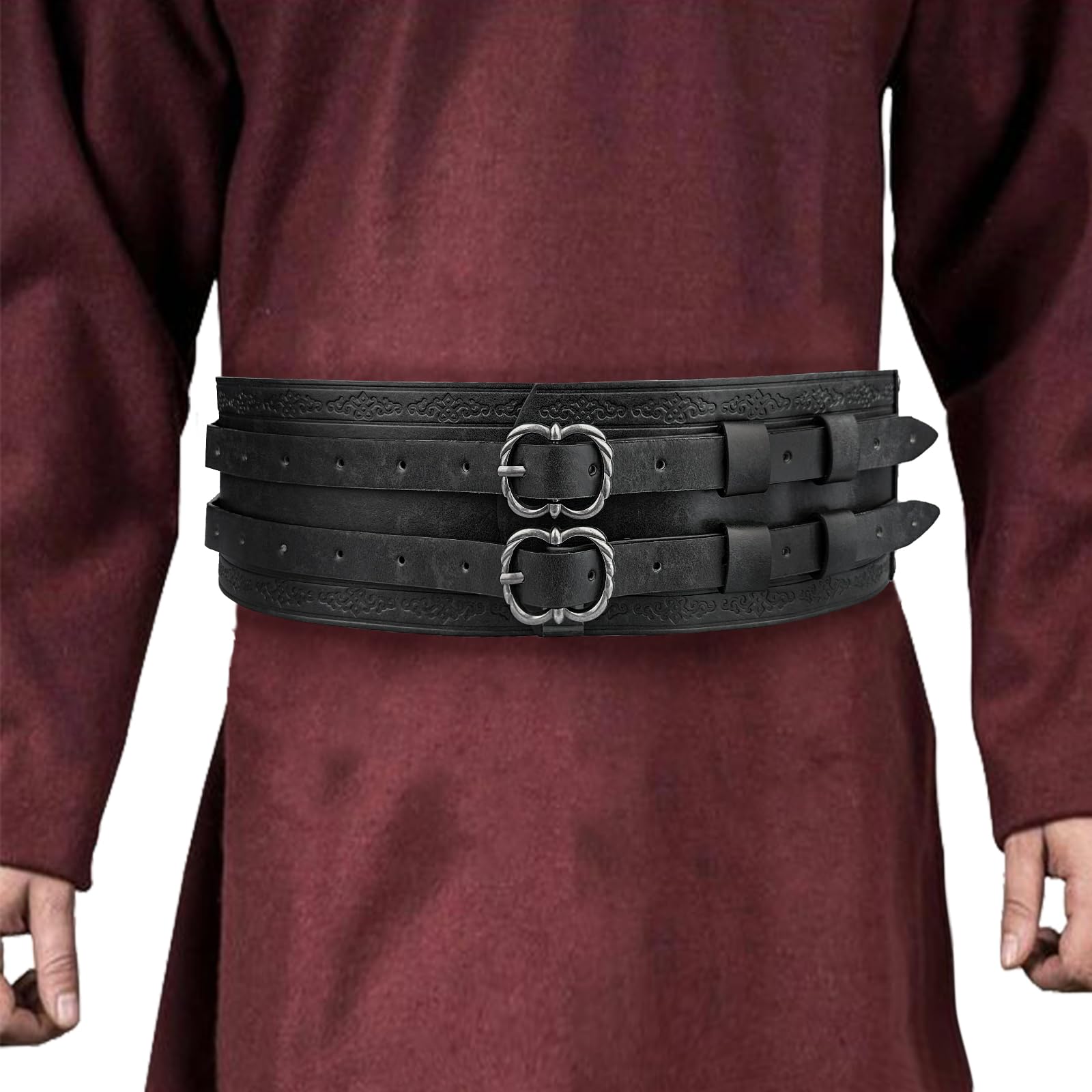 HiiFeuer Wikinger breiter Gürtel, mittelalterlicher Kunstleder Rüstungsgürtel Ritter Korsett Gürtel, LARP Halloween Kostüm