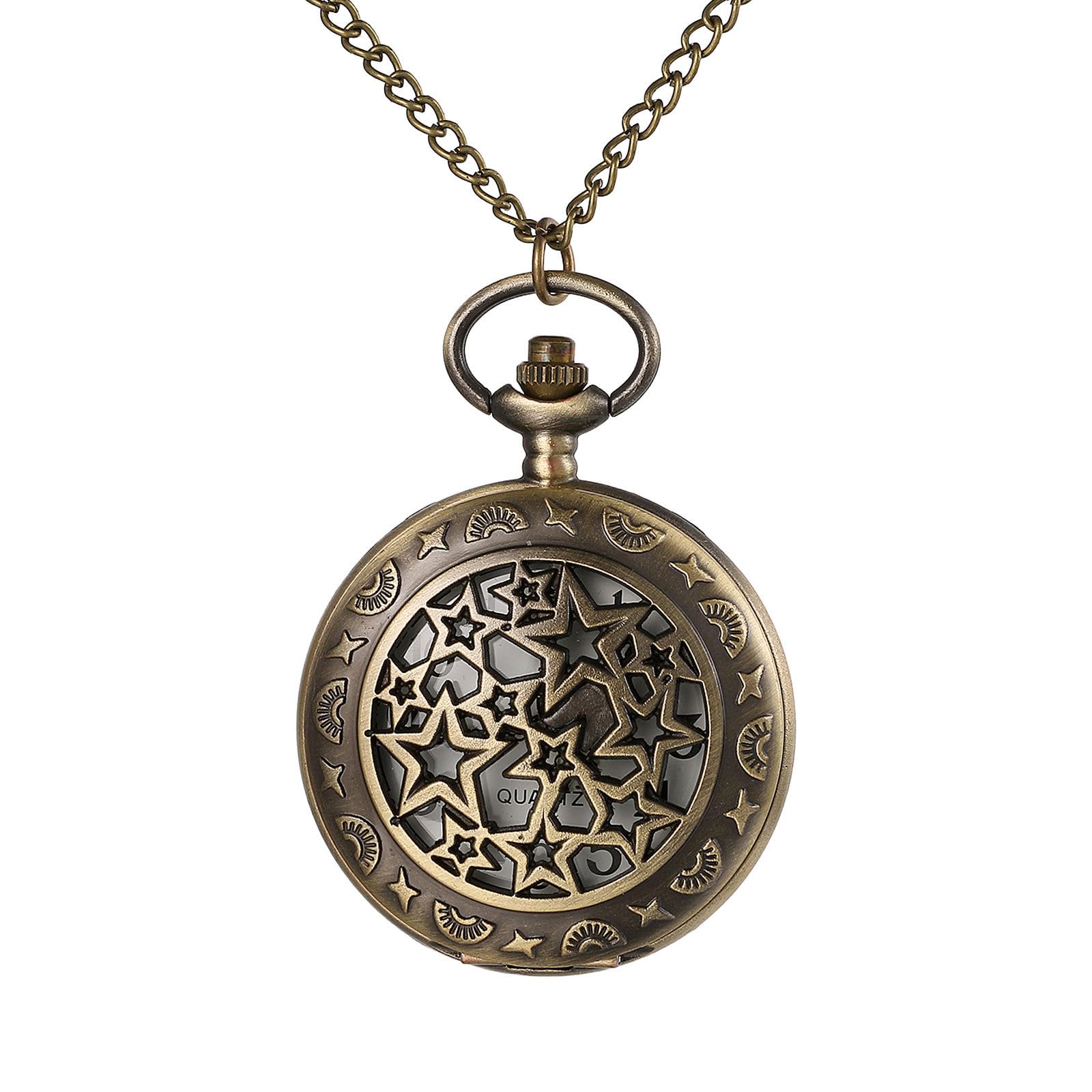 JewelryWe Taschenuhr Herren Damen Vintage: Retro Analog Quarz Kettenuhr Uhr Umhängeuhr mit Halskette Kette Pocket Watch Bronze Unisex Geschenk