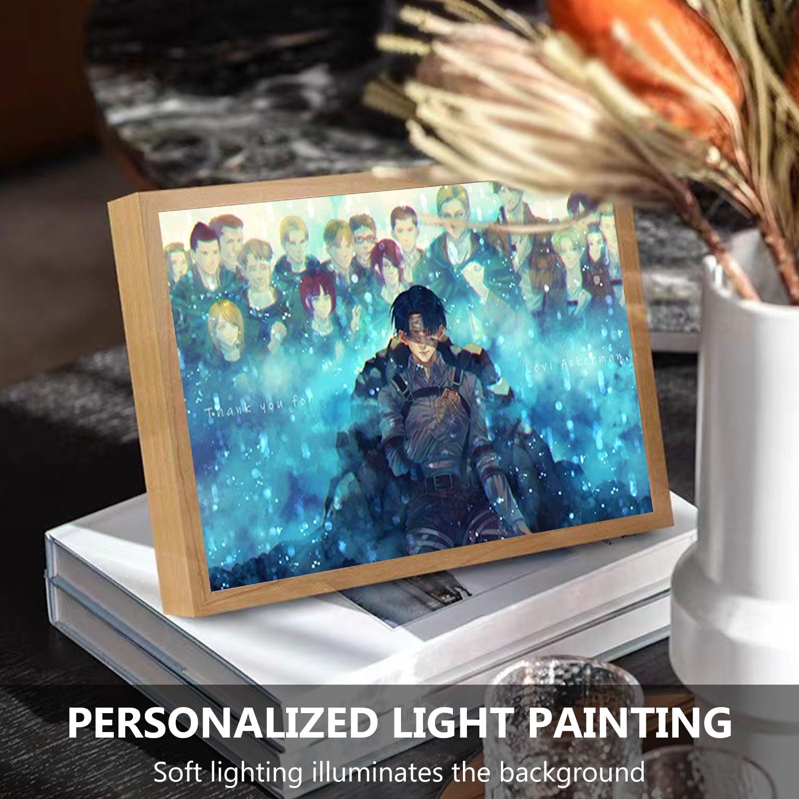 Bocguy Japanischer Anime Juju inspirierte beleuchtete Gemälde, LED Wandkunst Dekor,Jujutsu Kaisen Manga, LED Desktop-Rahmen für Heimdekoration,Kreatives Schlafzimmer und Geschenk