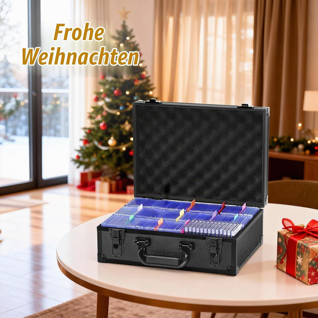 ProCase Stoßfest Toploader Sammelkarten Aufbewahrungsbox, Aluminiumstruktur-Schließfach mit Verstellbaren Teiler für 600+ Toploader, Magnetkartenhalter, MTG, TCG, Yugioh, Sportkarten -Schwarz