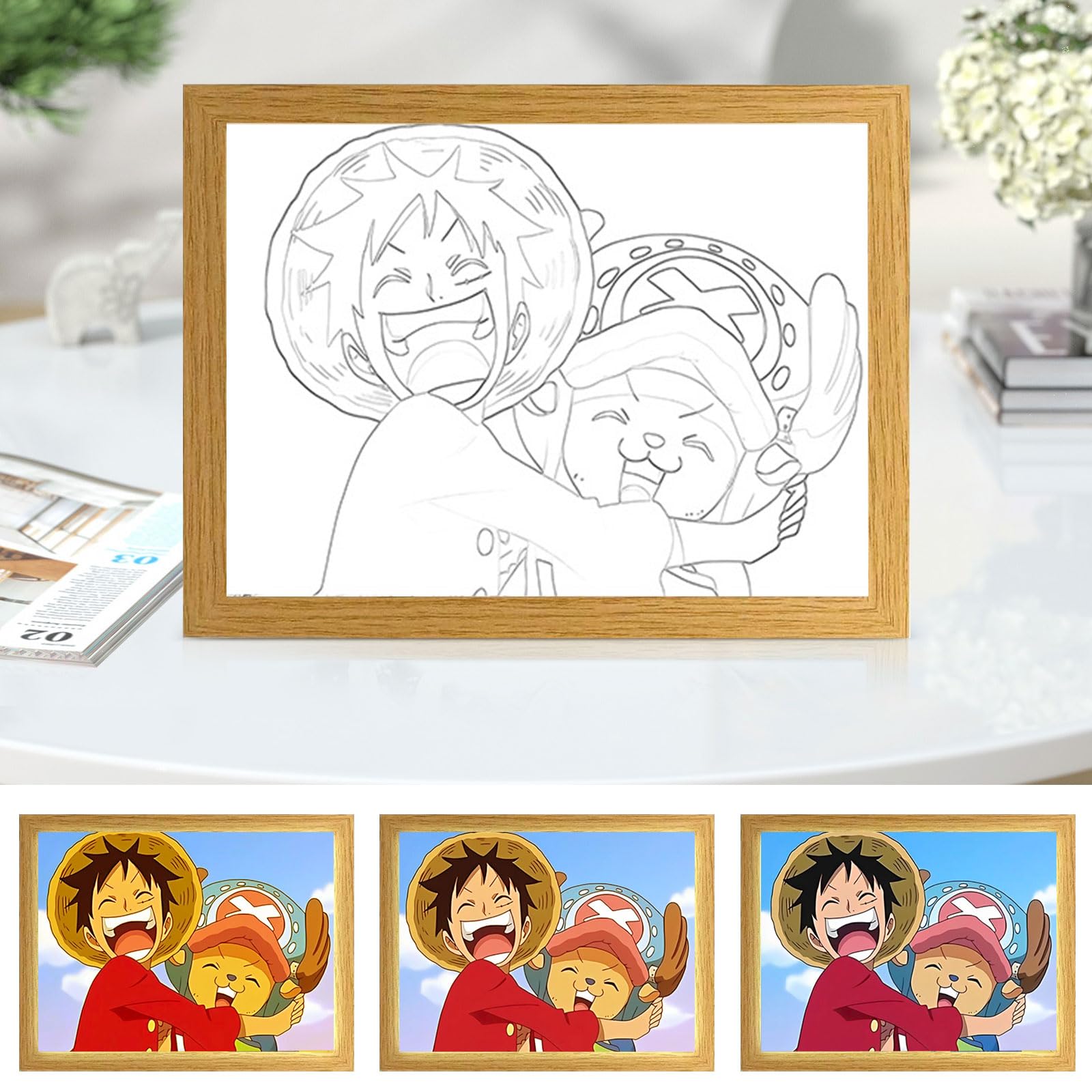Bocguy Japanischer Anime Juju inspirierte beleuchtete Gemälde, LED Wandkunst Dekor,Jujutsu Kaisen Manga, LED Desktop-Rahmen für Heimdekoration,Kreatives Schlafzimmer und Geschenk
