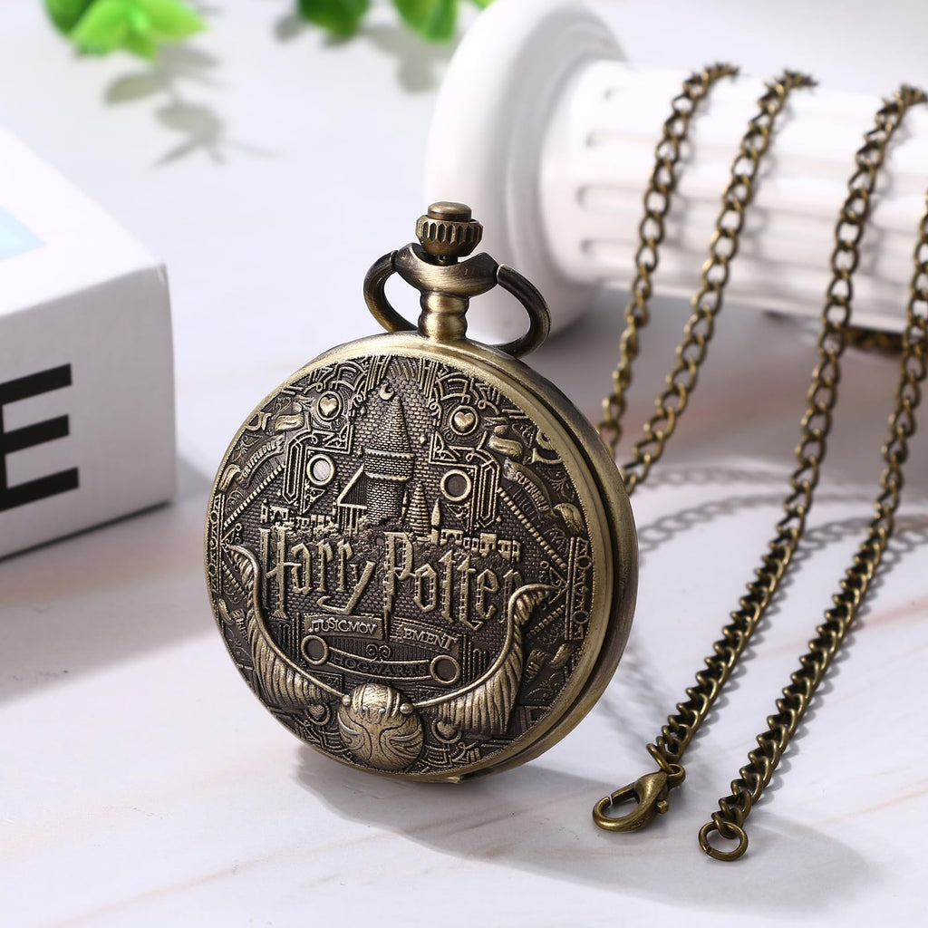 JewelryWe Taschenuhr Herren Damen Vintage: Retro Analog Quarz Kettenuhr Uhr Umhängeuhr mit Halskette Kette Pocket Watch Bronze Unisex Geschenk