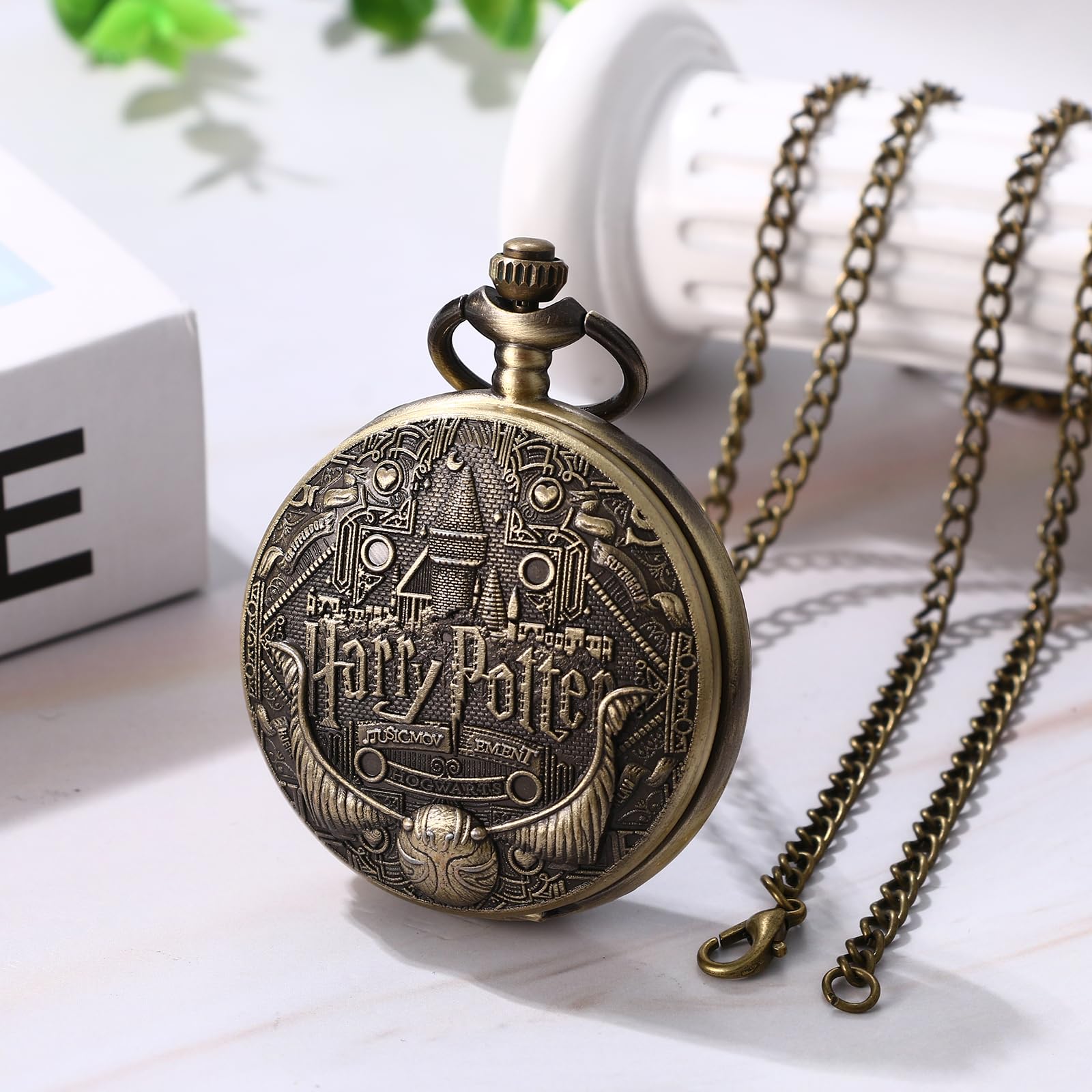 JewelryWe Taschenuhr Herren Damen Vintage: Retro Analog Quarz Kettenuhr Uhr Umhängeuhr mit Halskette Kette Pocket Watch Bronze Unisex Geschenk