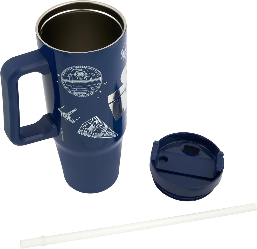 Star Wars Lucas Isolierter Becher mit Strohhalm und Deckel, 900 ml, offizieller Merchandise-Artikel von Polar Gear Vehicles, Reisebecher, doppelwandiger Edelstahlbecher, Isolierbecher